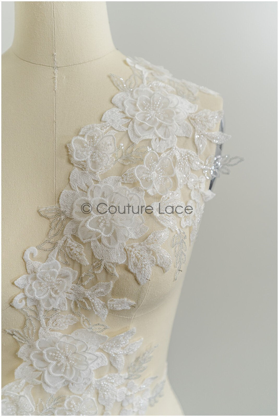 3D flower pearl lace trim/ off-white bridal lace trim/ lace trim veil// T21-150