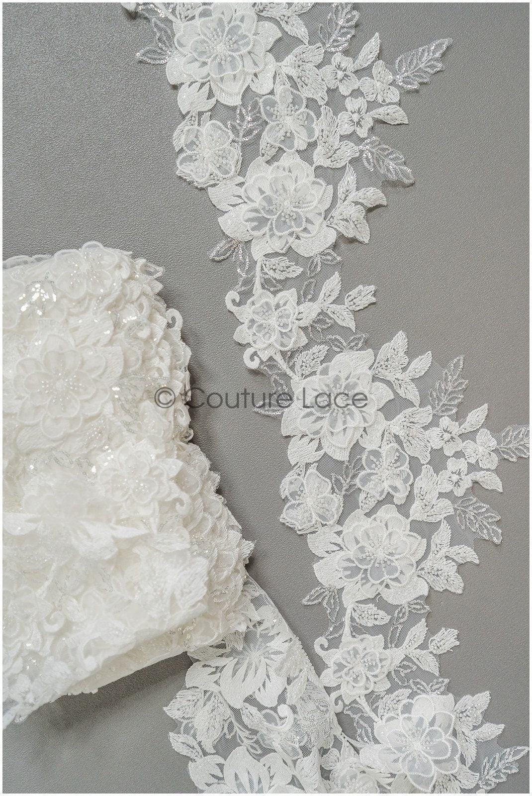 3D flower pearl lace trim/ off-white bridal lace trim/ lace trim veil// T21-150