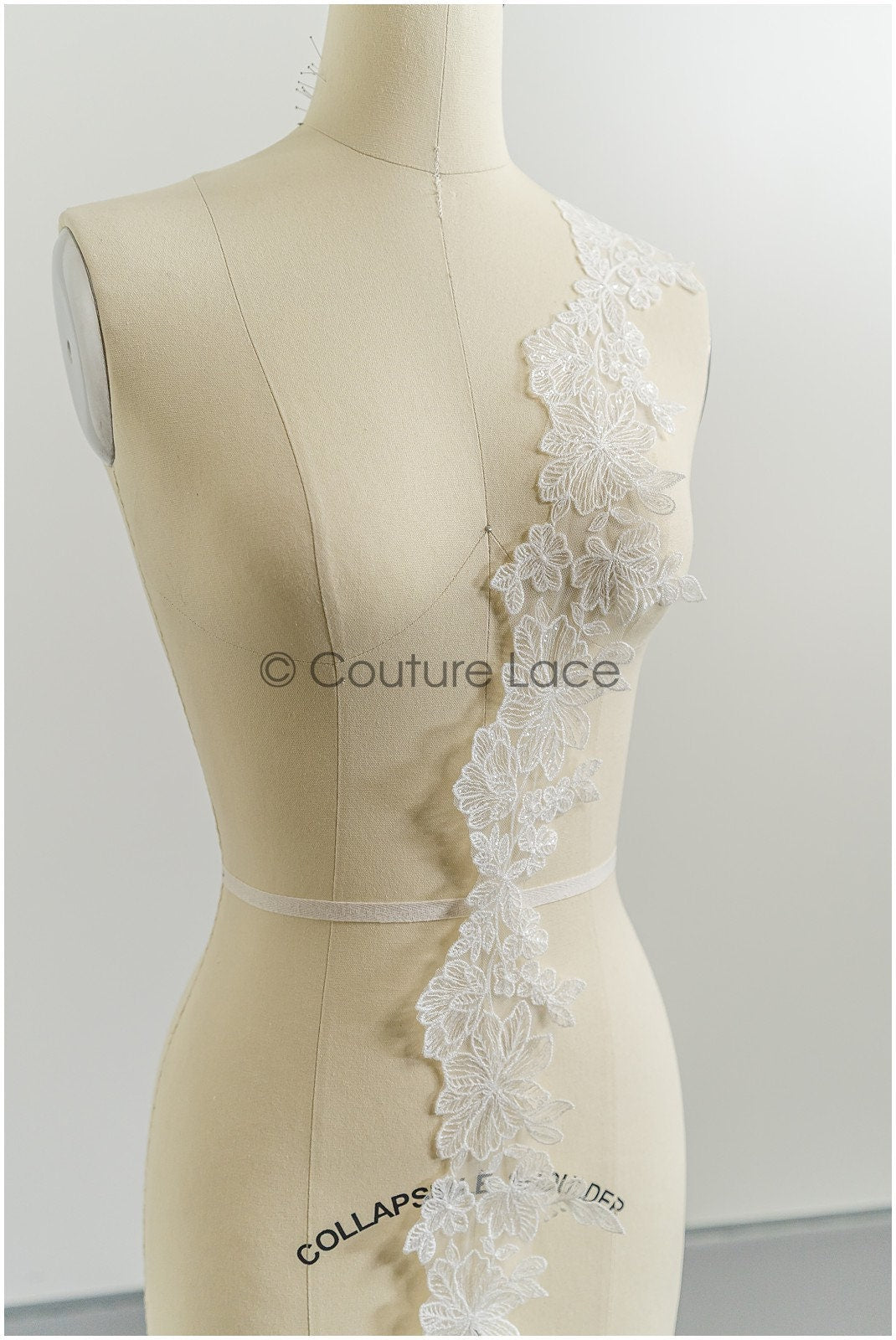 Off-white lace trim with sequins/ embroidered lace trim/ flower lace trim/ floral lace trim// T21-151