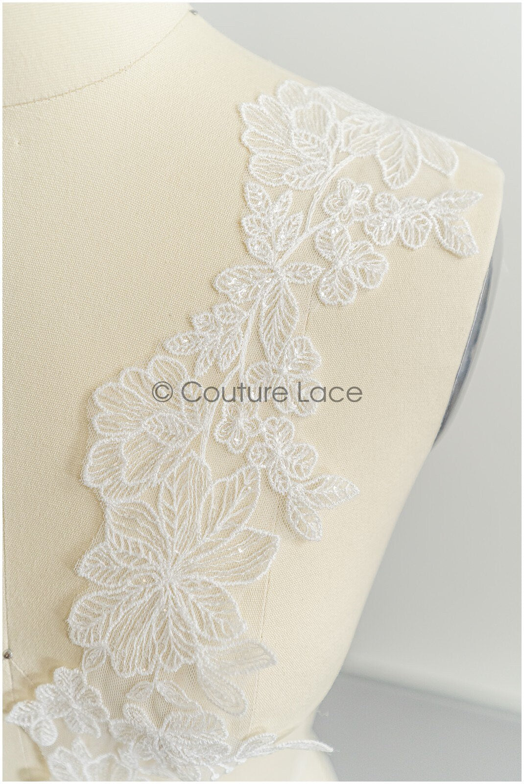 Off-white lace trim with sequins/ embroidered lace trim/ flower lace trim/ floral lace trim// T21-151