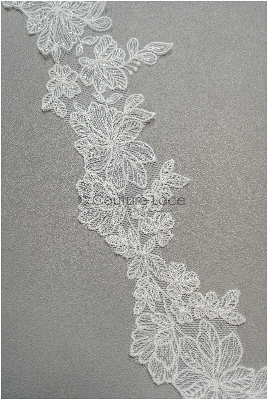 Off-white lace trim with sequins/ embroidered lace trim/ flower lace trim/ floral lace trim// T21-151