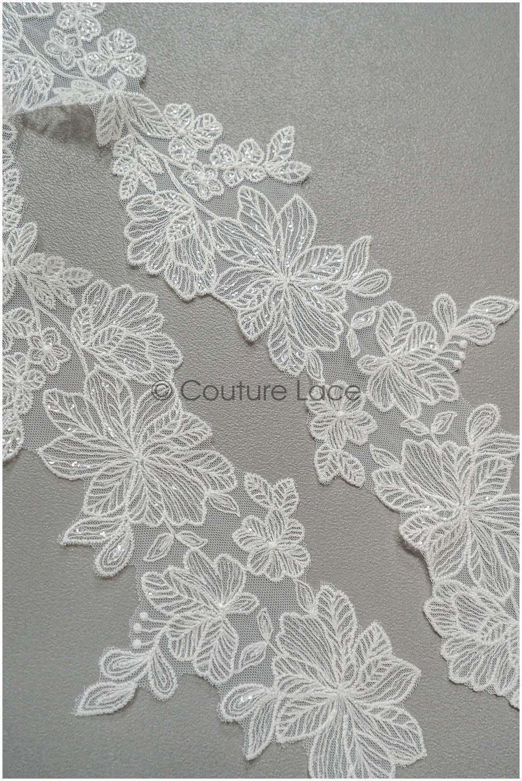 Off-white lace trim with sequins/ embroidered lace trim/ flower lace trim/ floral lace trim// T21-151