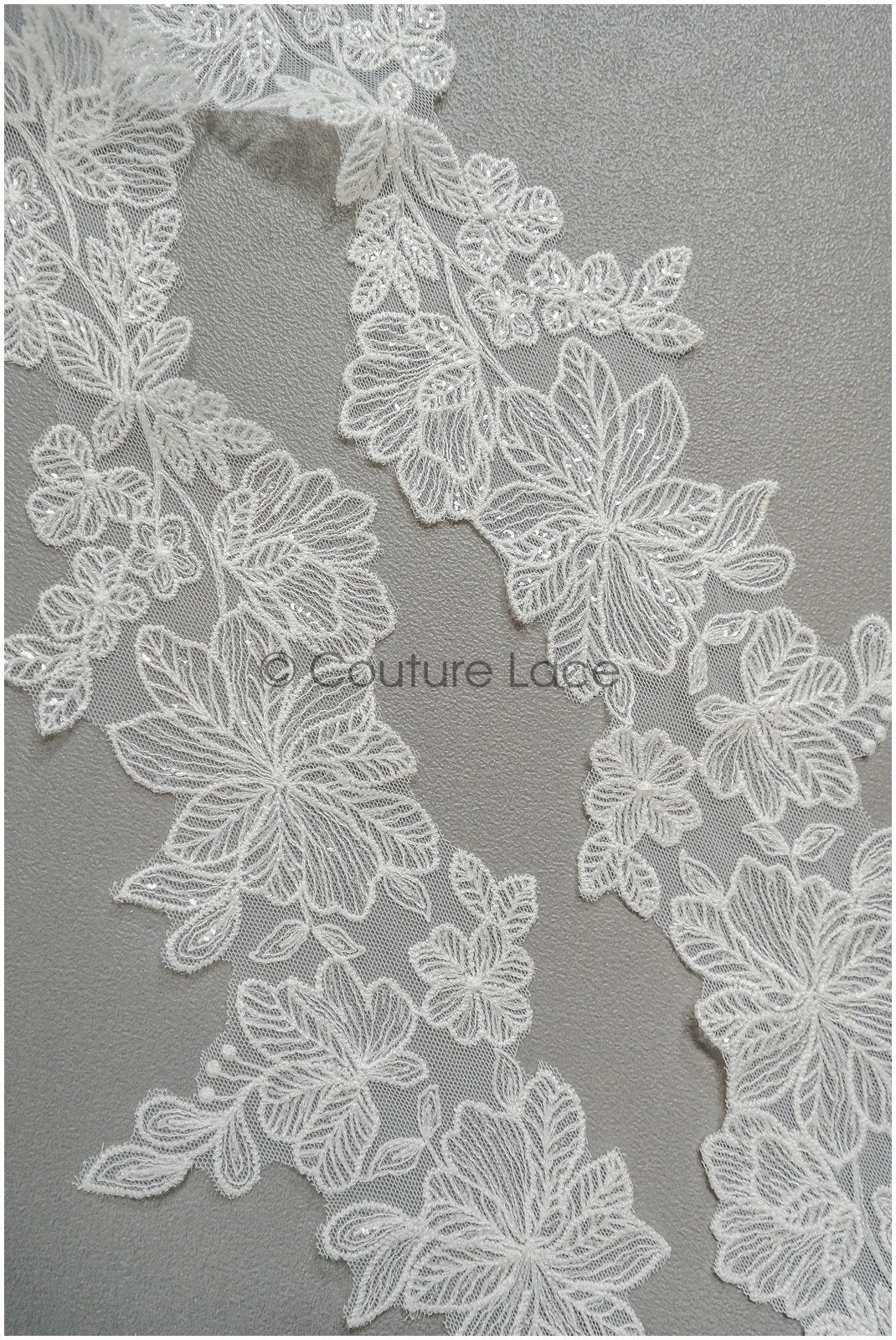 Off-white lace trim with sequins/ embroidered lace trim/ flower lace trim/ floral lace trim// T21-151
