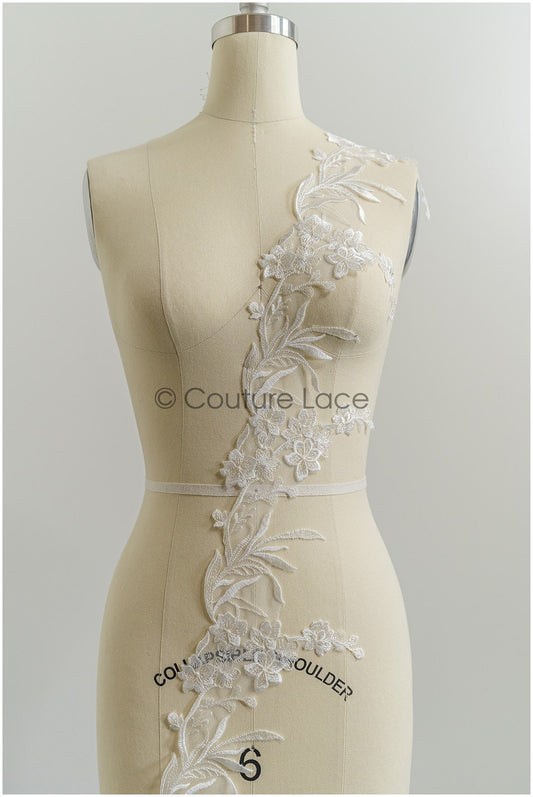 Garniture en dentelle romantique Off-White/ garniture en dentelle robe de mariée/ garniture en dentelle brodée// T21-152