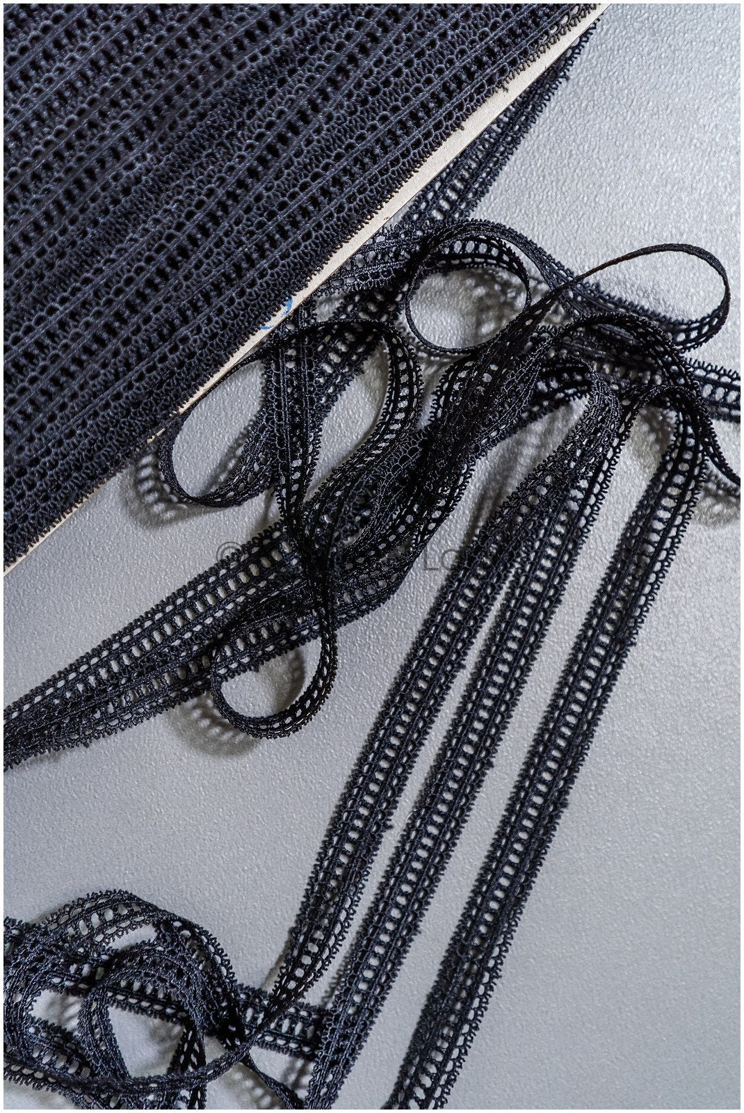 5yds Boho Crochet Lace Trim Black/ Crocheted Lace Trim/ Guipure Lace// T22-167
