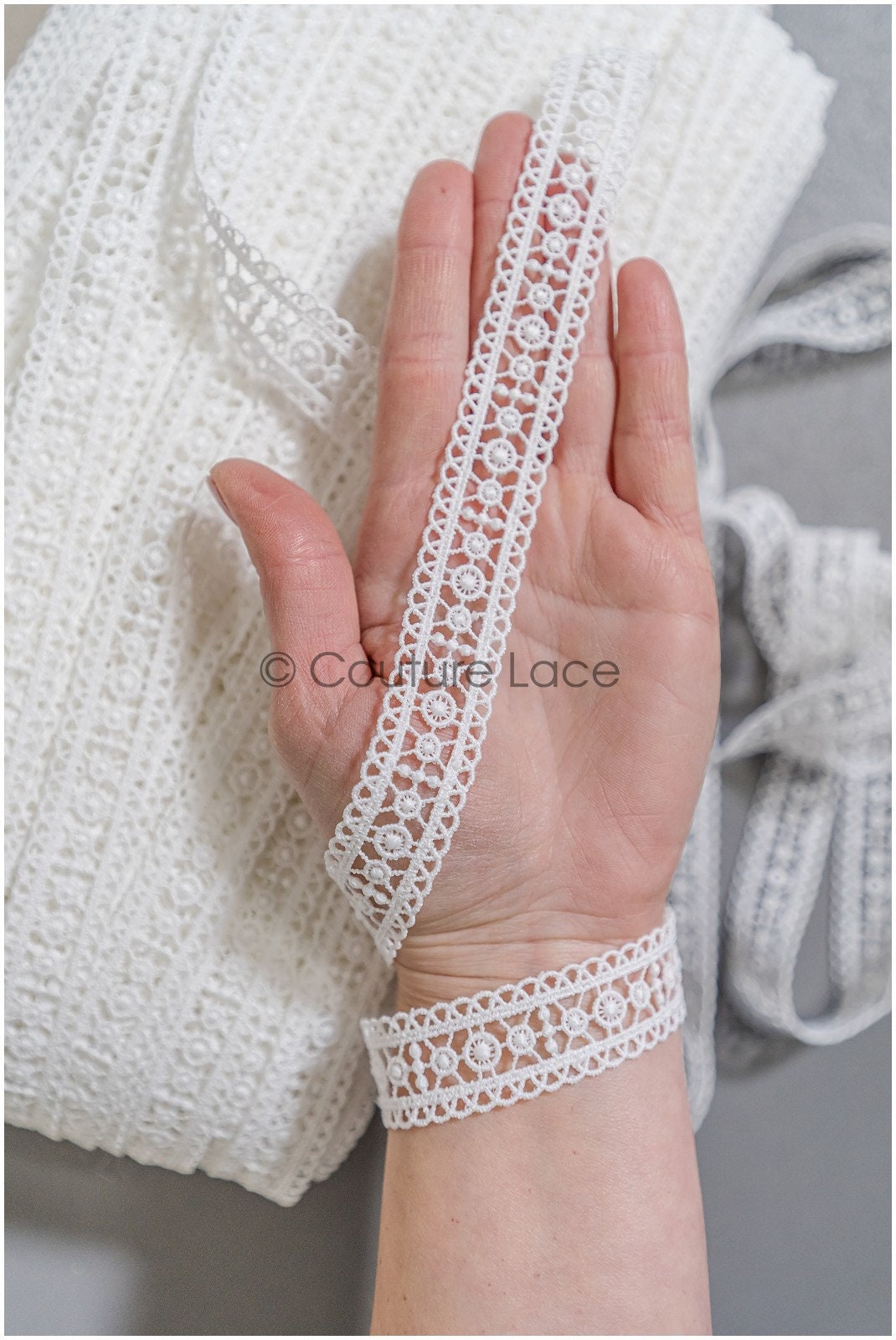 5yds Boho Lace Trim Off-White/ Crocheted Lace Trim/ Bridal Guipure Lace Trim// T22-173