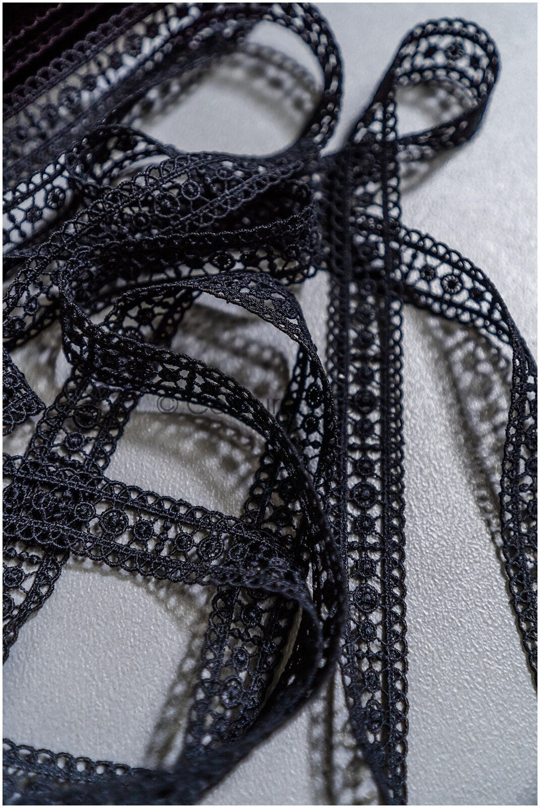 5yds Black Boho Lace Trim/ Guipure Lace Trim/ Crocheted Bridal Lace Trim// T22-174