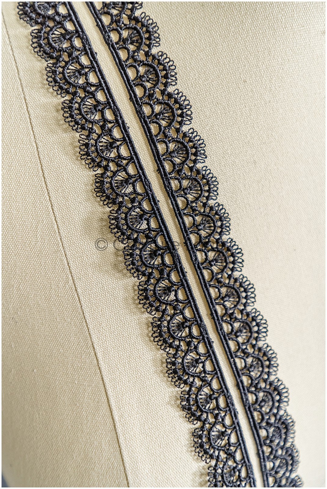 5yds Black Boho Lace Trim/ Lace Trim for Evening Dresses and Lingerie/ Macrame Lace Trim/ Crocheted Lace// T22-176