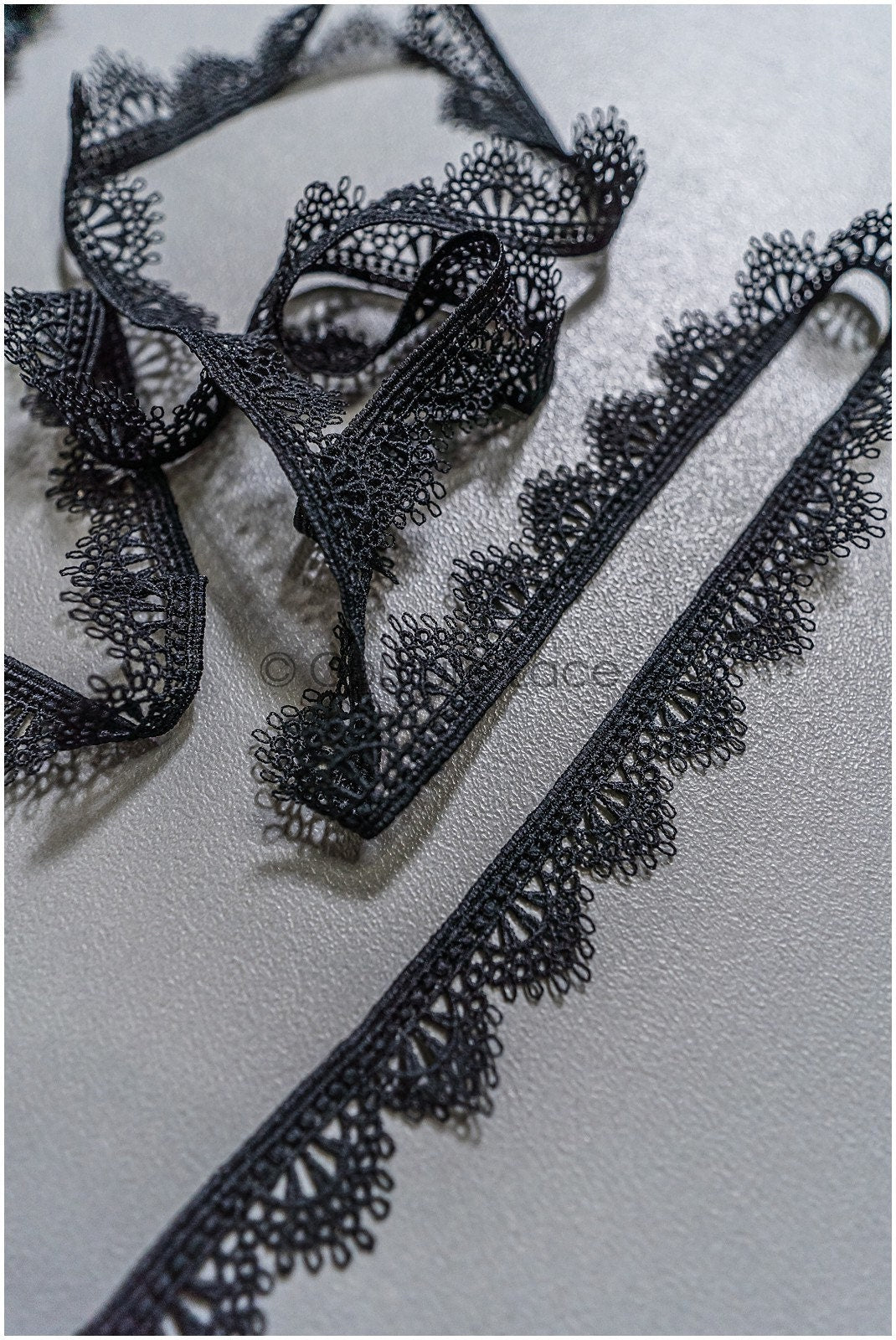 5yds Boho Lace Trim Black/ Crocheted Lace Trim/ Boho Guipure Lace Trim// T22-164