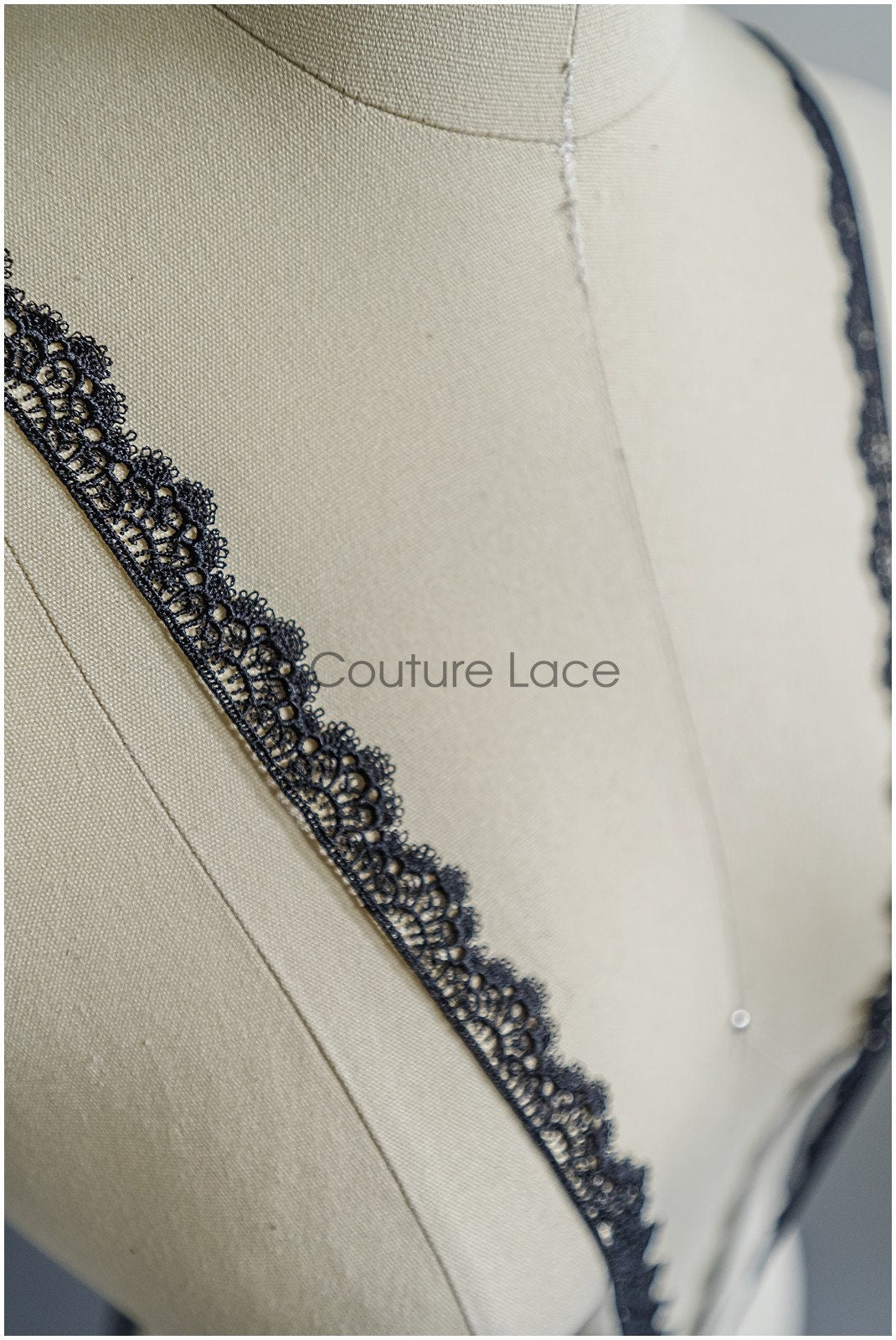 5yds Boho Crochet Lace Trim Black/ Bridal Lace Trim/ Guipure Lace/ Veil Lace/ T22-165