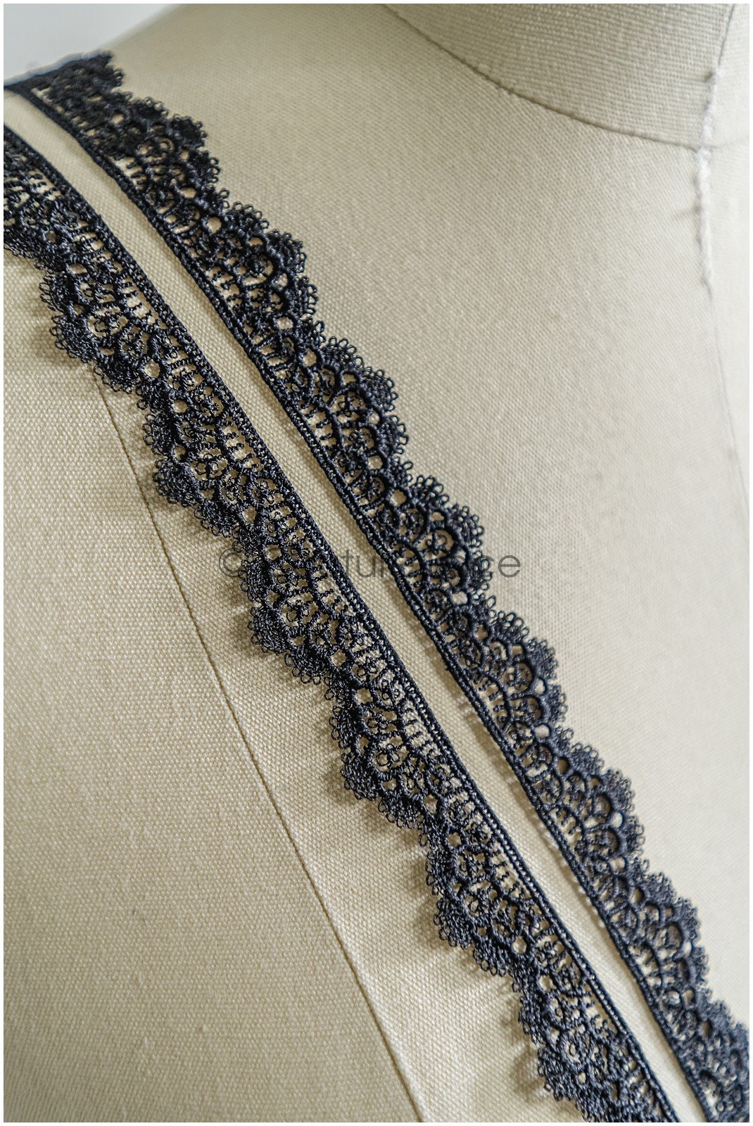 5yds Boho Crochet Lace Trim Black/ Bridal Lace Trim/ Guipure Lace/ Veil Lace/ T22-165