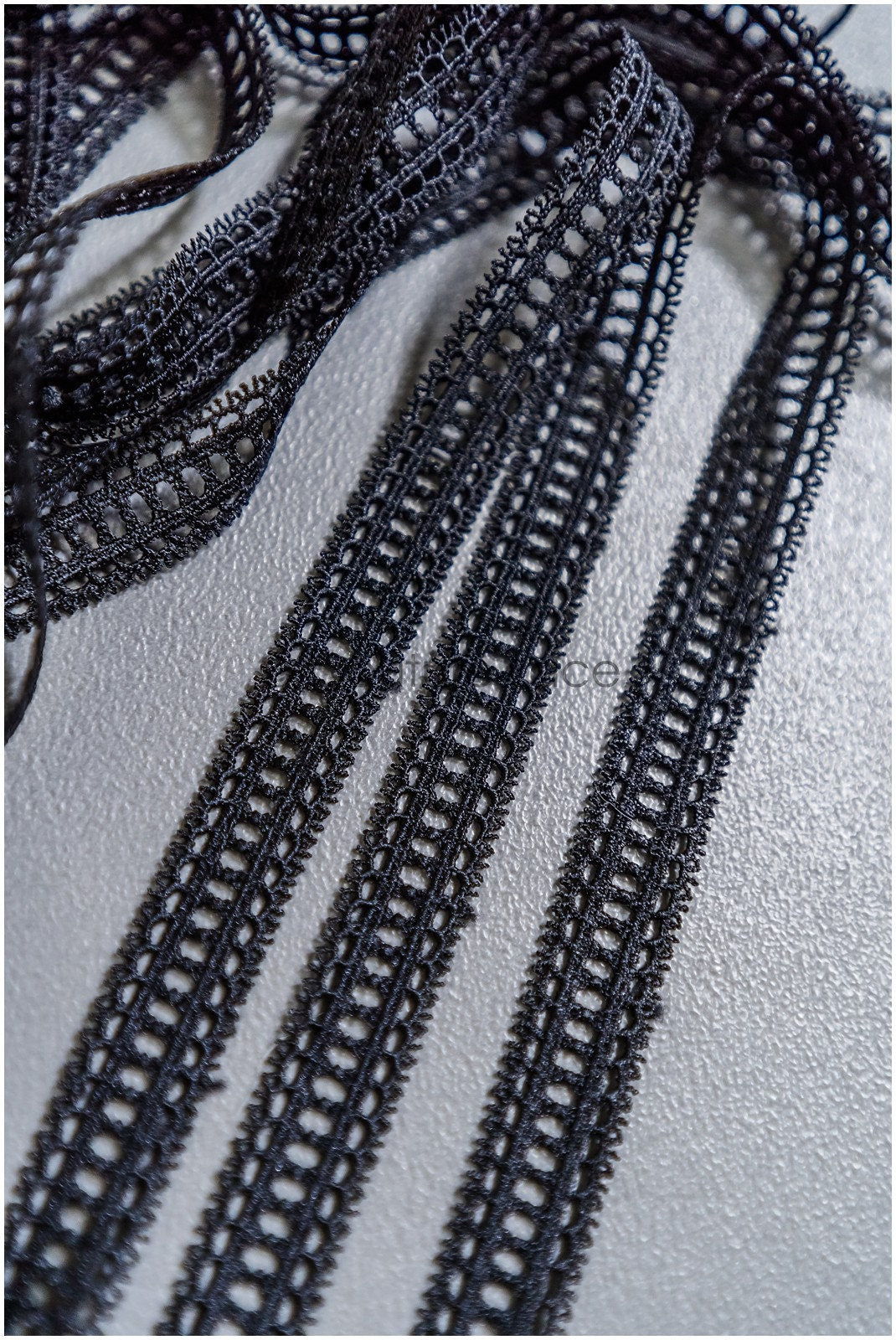 5yds Boho Crochet Lace Trim Black/ Crocheted Lace Trim/ Guipure Lace// T22-167