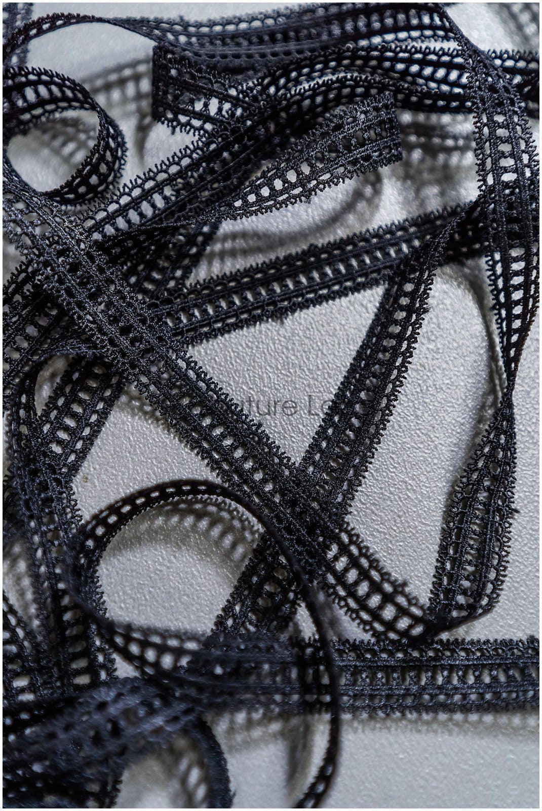 5yds Boho Crochet Lace Trim Black/ Crocheted Lace Trim/ Guipure Lace// T22-167
