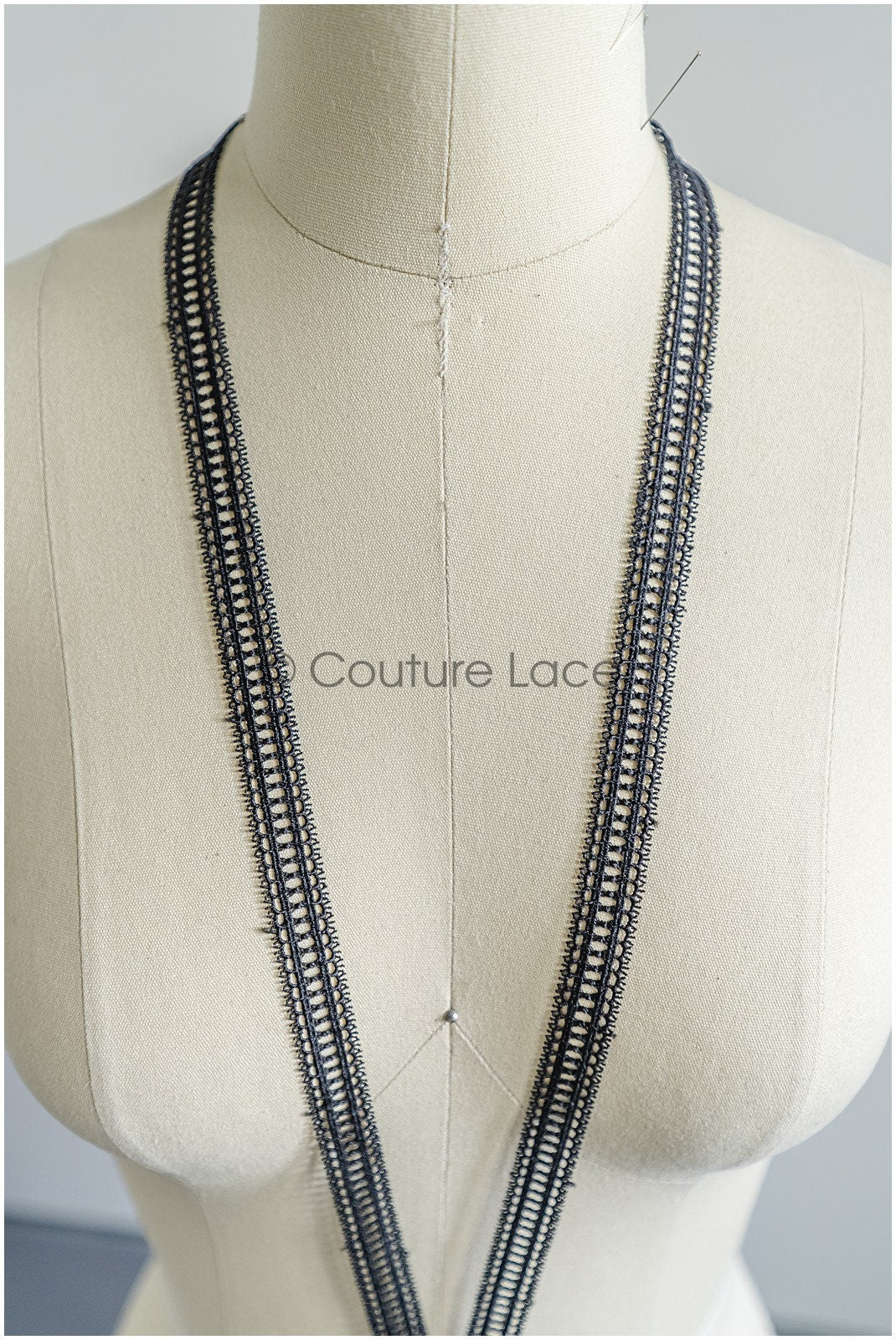 5yds Boho Crochet Lace Trim Black/ Crocheted Lace Trim/ Guipure Lace// T22-167