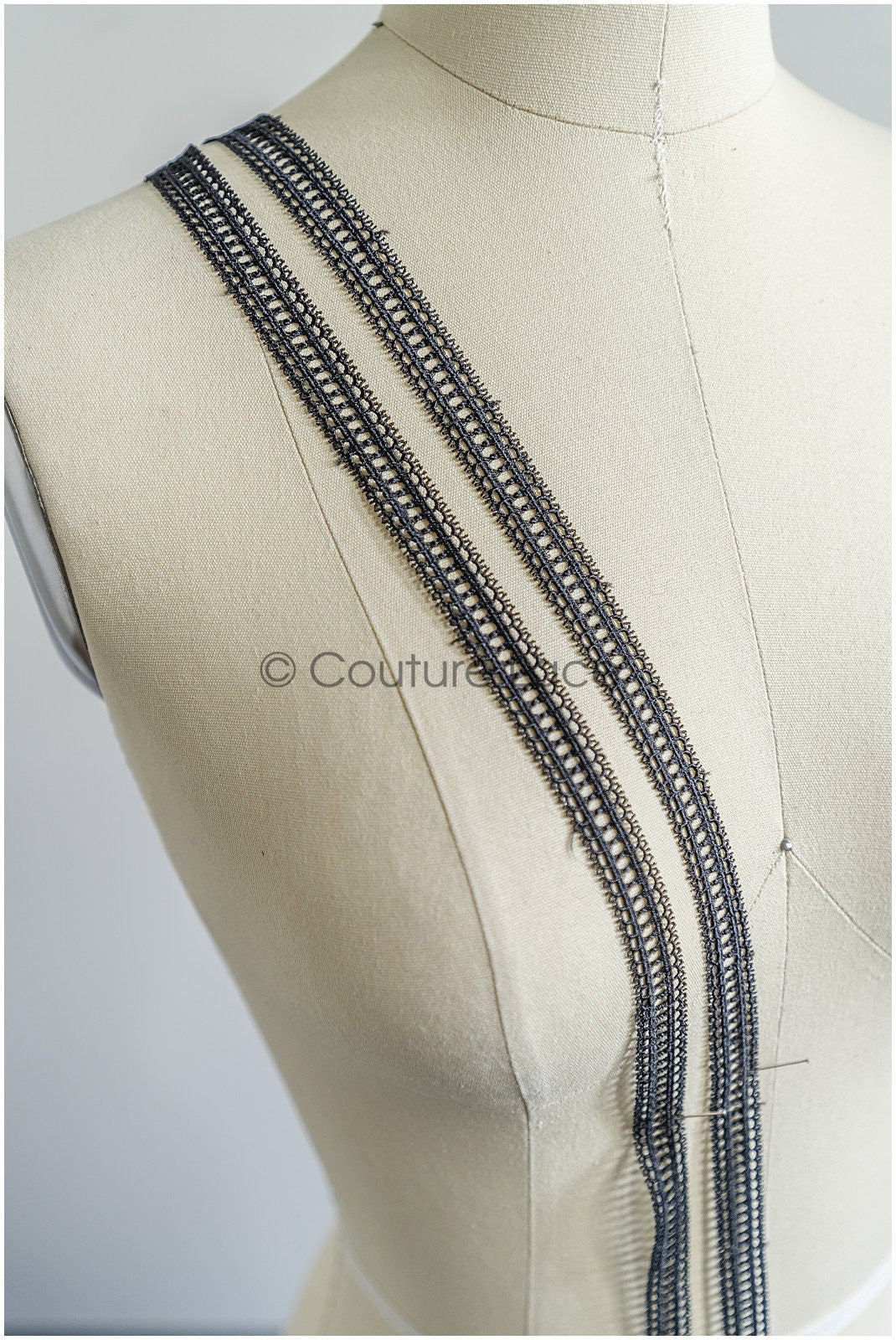 5yds Boho Crochet Lace Trim Black/ Crocheted Lace Trim/ Guipure Lace// T22-167