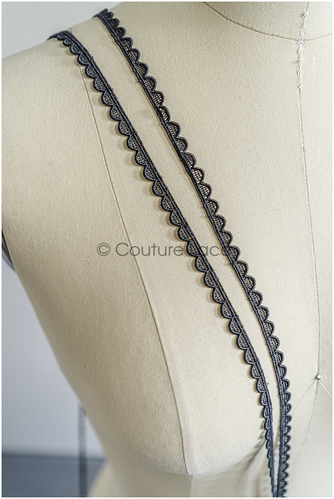 5yds Boho Lace Trim Black/ Crocheted Lace Trim/ Boho Bridal Guipure Lace Trim// T22-171