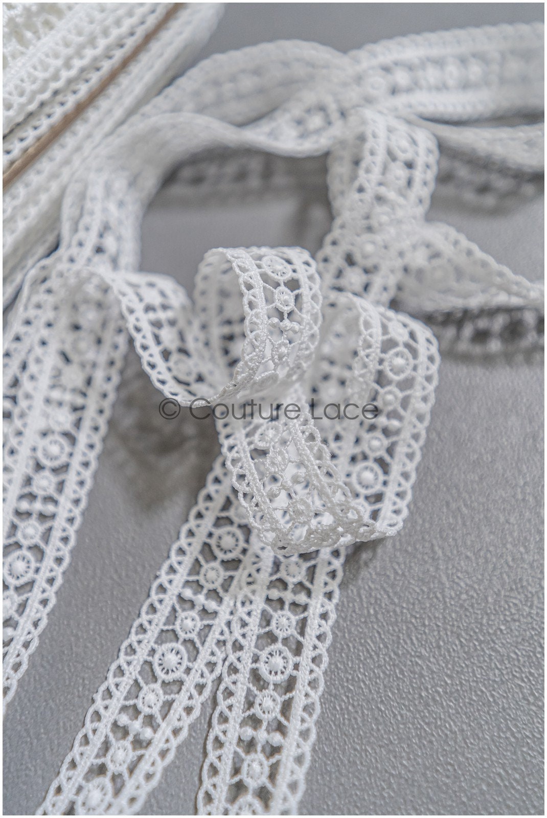 5yds Boho Lace Trim Off-White/ Crocheted Lace Trim/ Bridal Guipure Lace Trim// T22-173