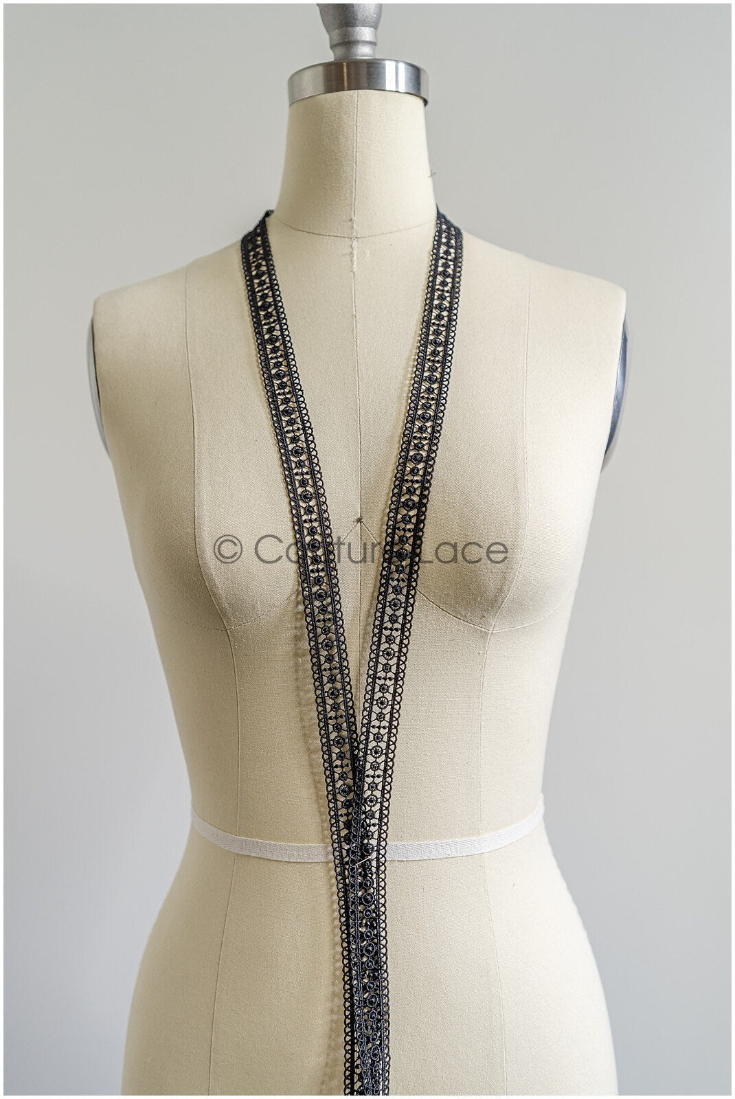 5yds Black Boho Lace Trim/ Guipure Lace Trim/ Crocheted Bridal Lace Trim// T22-174
