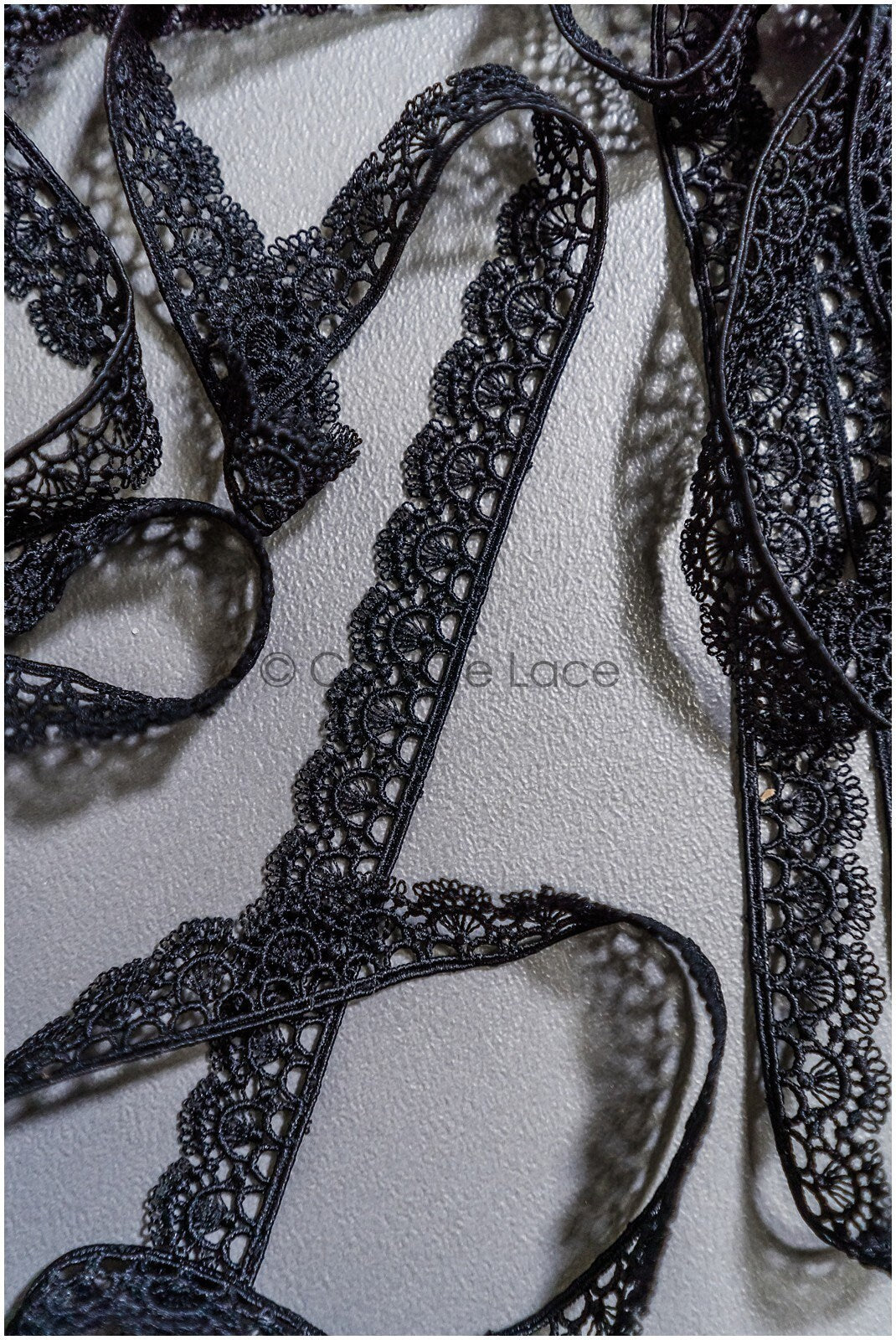 5yds Black Boho Lace Trim/ Lace Trim for Evening Dresses and Lingerie/ Macrame Lace Trim/ Crocheted Lace// T22-176
