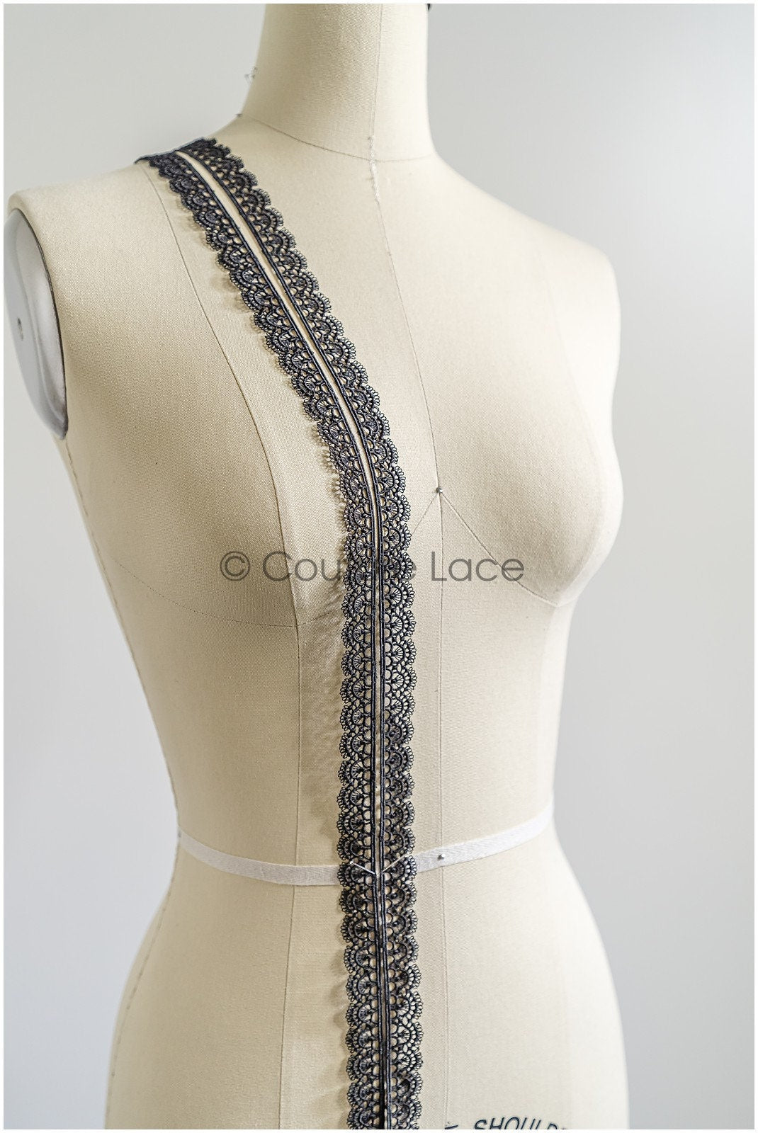 5yds Black Boho Lace Trim/ Lace Trim for Evening Dresses and Lingerie/ Macrame Lace Trim/ Crocheted Lace// T22-176
