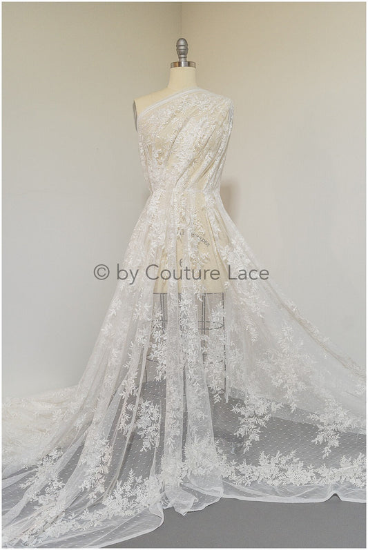 Tela de encaje floral romántica color blanco roto / Encaje para vestido de novia / Encaje floral nupcial / Encaje bordado / Encaje para velo de novia // L19-033