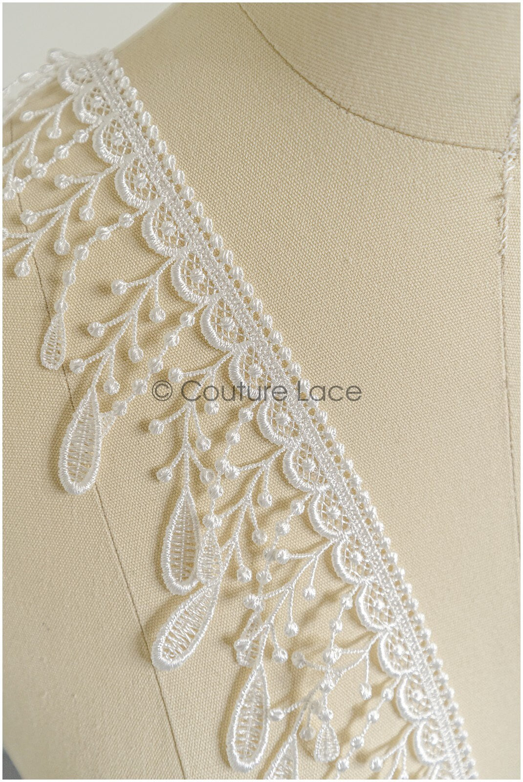 5yds Fringe Boho Lace Trim/ Off-White Crocheted Lace Trim/ Bridal Guipure Lace// T22-181