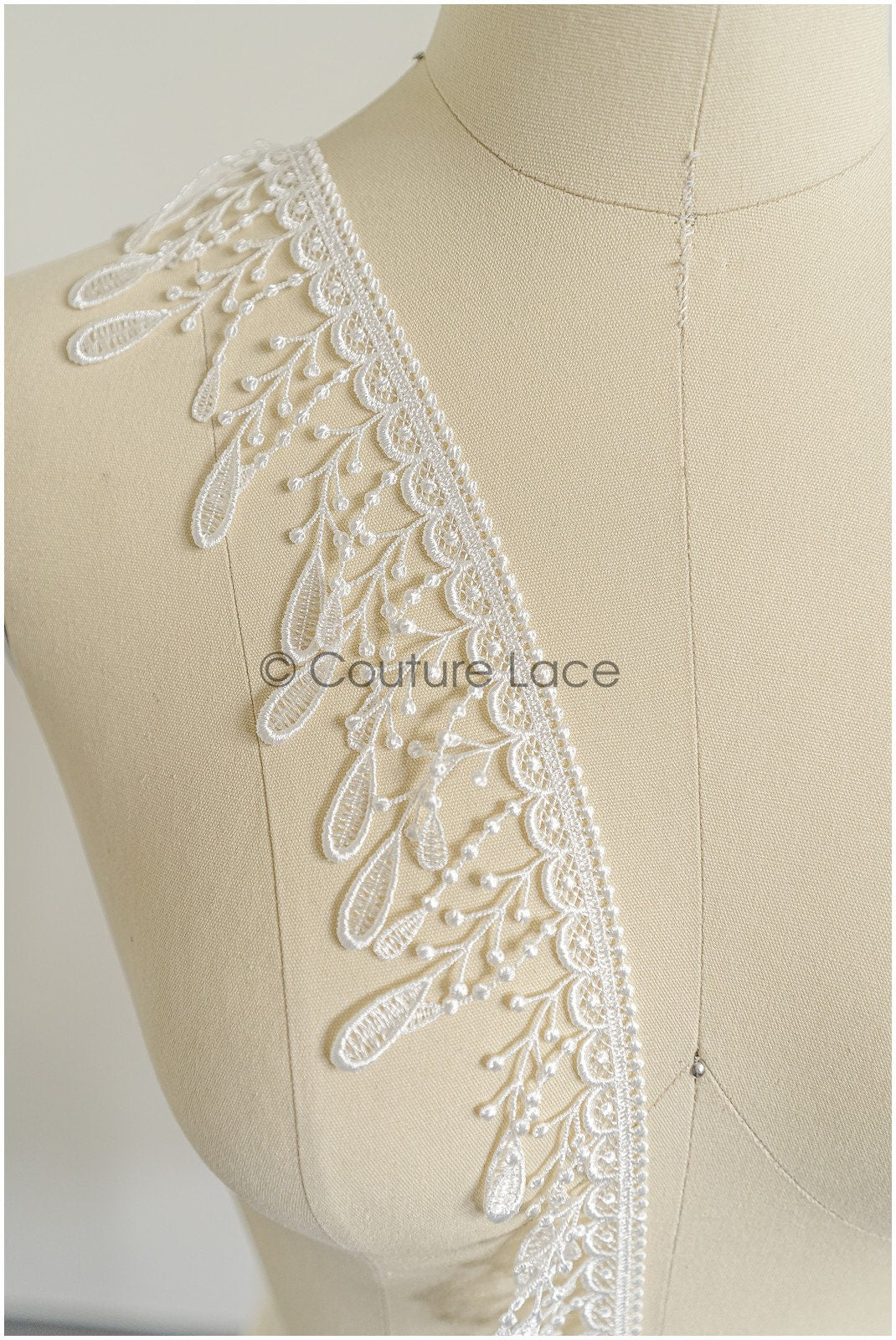 5yds Fringe Boho Lace Trim/ Off-White Crocheted Lace Trim/ Bridal Guipure Lace// T22-181