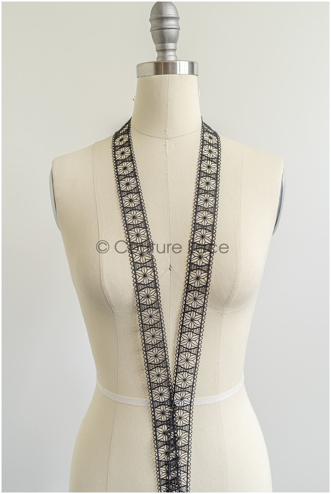 4yds Boho Crochet Lace Trim/ Black Lace Trim/ Bridal Guipure Lace Trim// T22-185