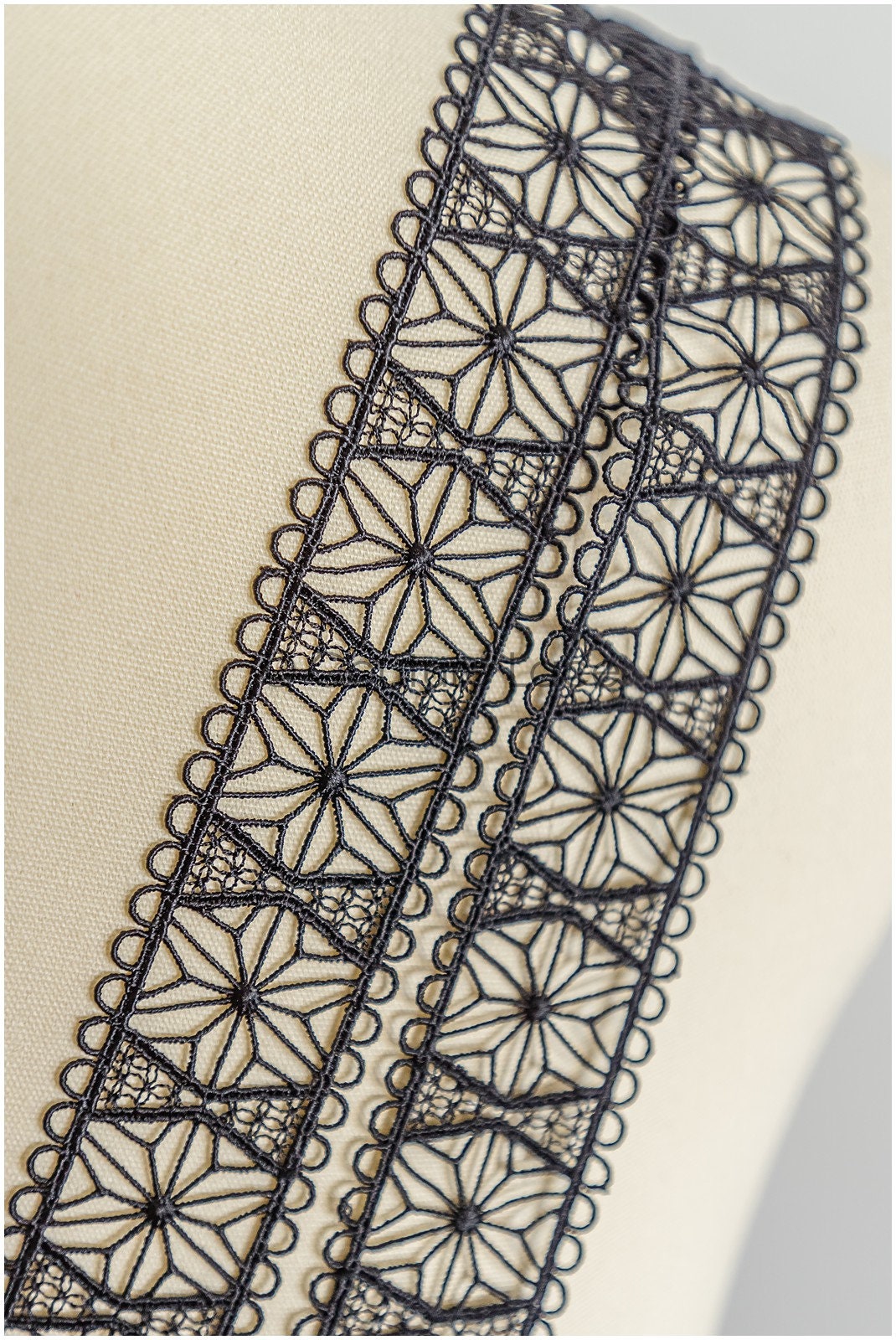 4yds Boho Crochet Lace Trim/ Black Lace Trim/ Bridal Guipure Lace Trim// T22-185