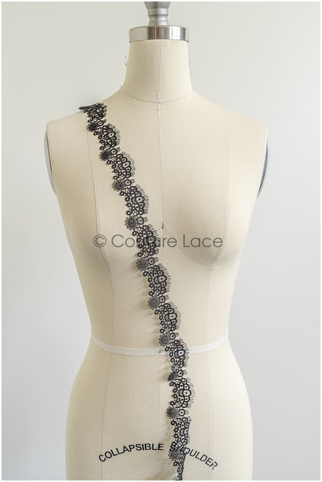4yds Black Boho Crochet Lace Trim/ Geometric Lace Trim/ Bridal Guipure Lace Trim/ Dot Lace Trim// T22-186