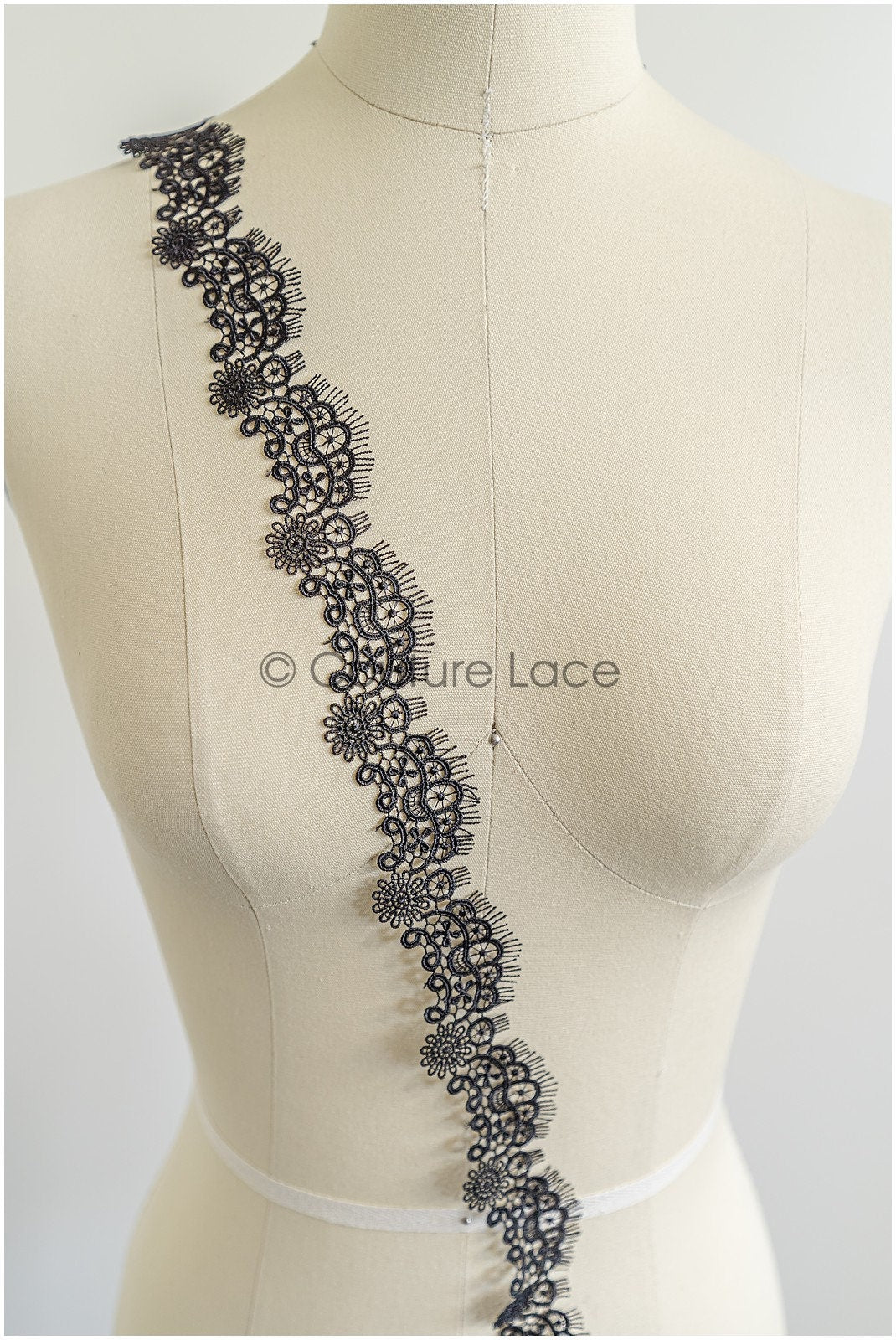 4yds Black Boho Crochet Lace Trim/ Geometric Lace Trim/ Bridal Guipure Lace Trim/ Dot Lace Trim// T22-186