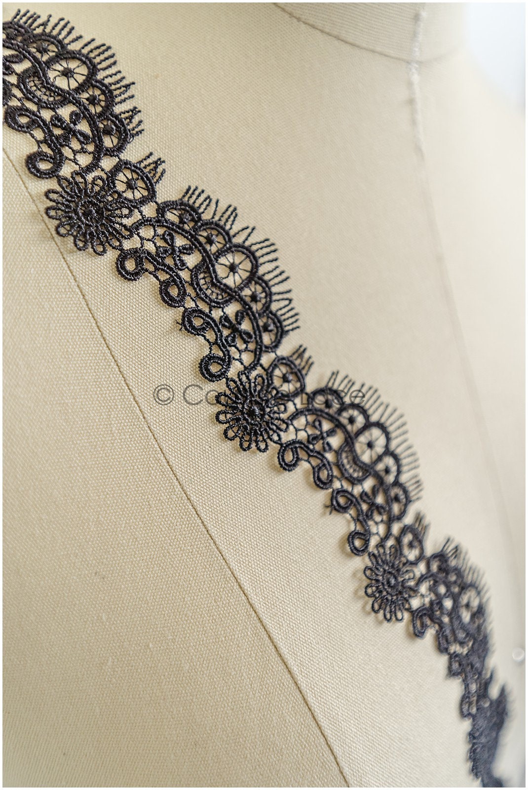 4yds Black Boho Crochet Lace Trim/ Geometric Lace Trim/ Bridal Guipure Lace Trim/ Dot Lace Trim// T22-186