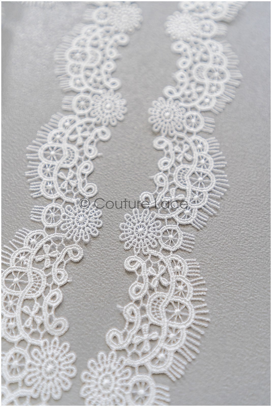 4yds Boho Lace Trim Off-White/ Lace Trim/ Bridal Guipure Lace Trim/ Fringe Lace Trim// T22-187