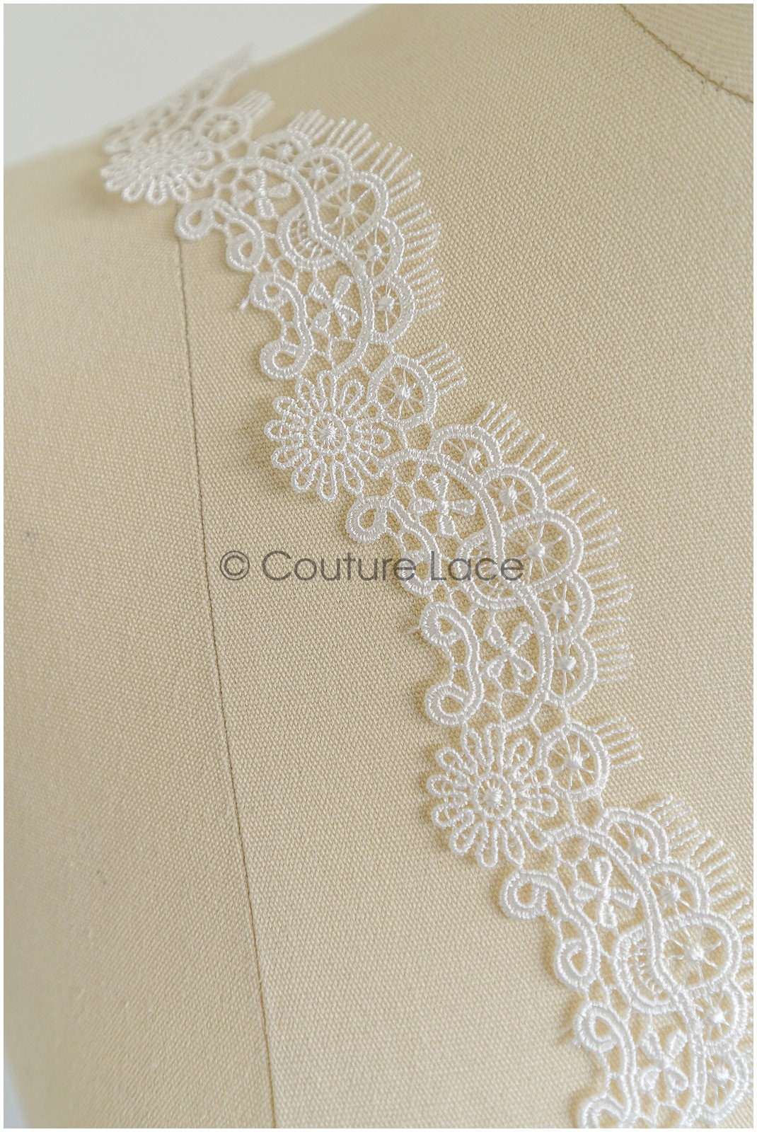 4yds Boho Lace Trim Off-White/ Lace Trim/ Bridal Guipure Lace Trim/ Fringe Lace Trim// T22-187