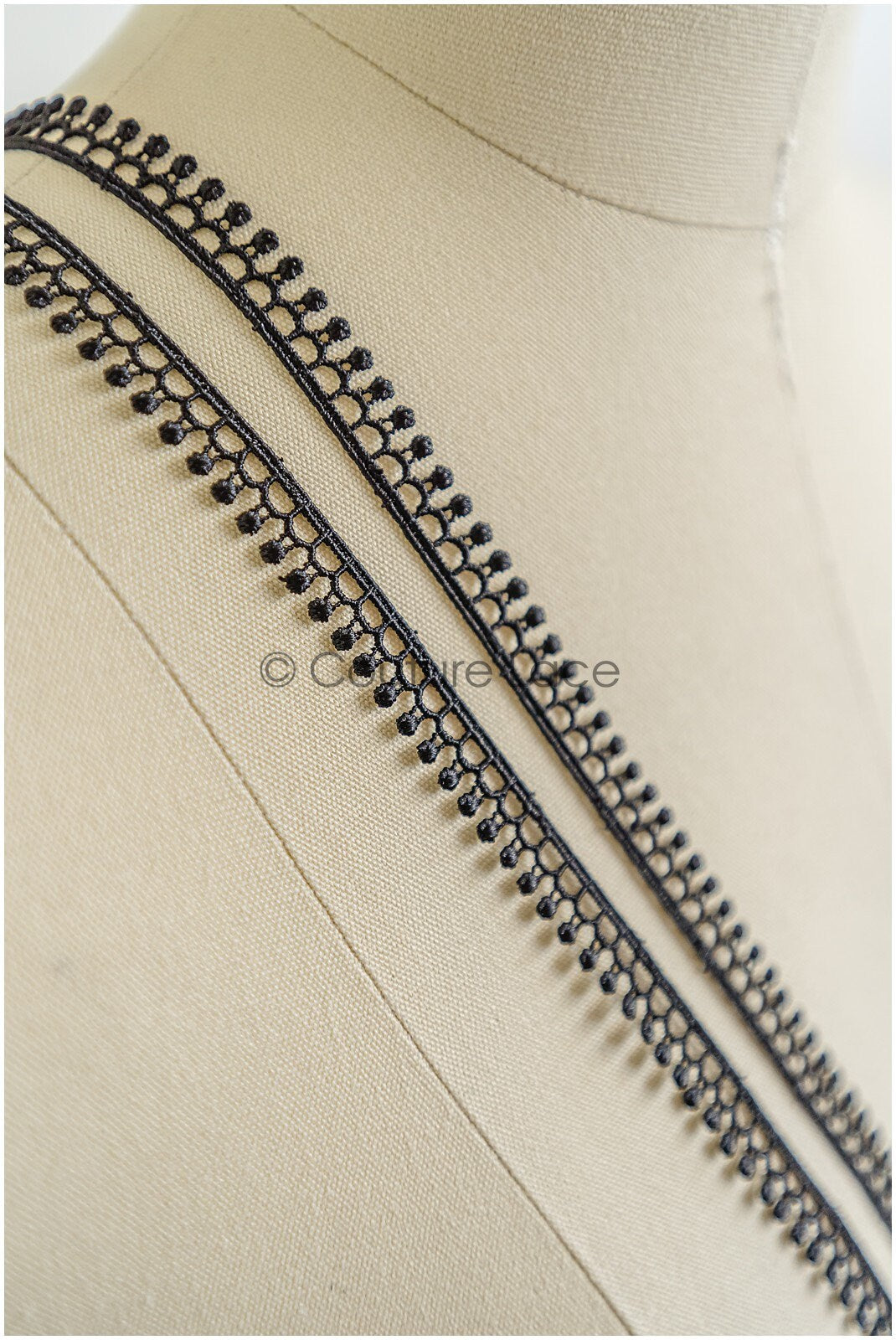 4yds Boho Crochet Lace Trim Black/ geometric lace trim/ bridal guipure lace/ black lace// T22-191