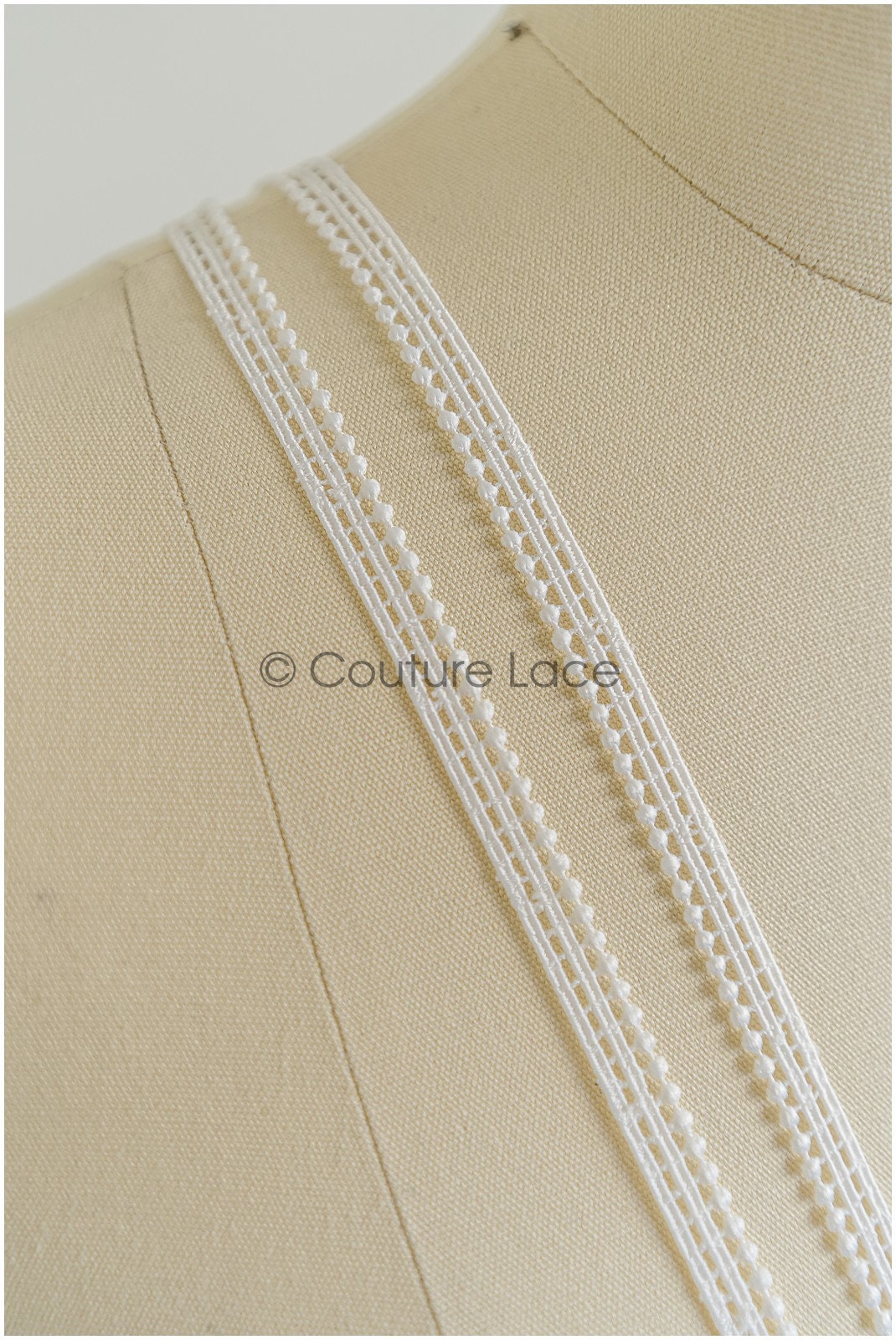 4yds Boho Lace Trim Off-White/ Crocheted Lace Trim/ Bridal Guipure Lace/ Dot Lace Trim// T22-196