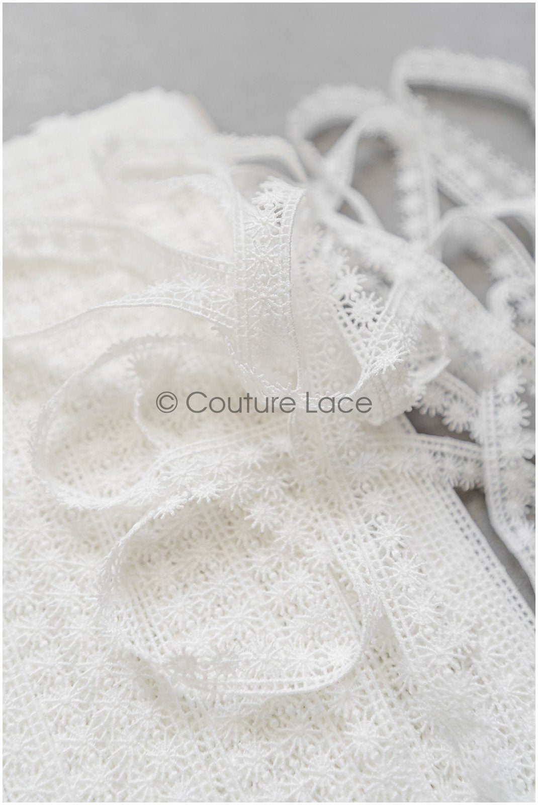 4yds Boho Crochet Lace Trim/ Off-White Lace Trim/ Bridal Guipure Lace Trim/ Snowflake Lace// T22-198