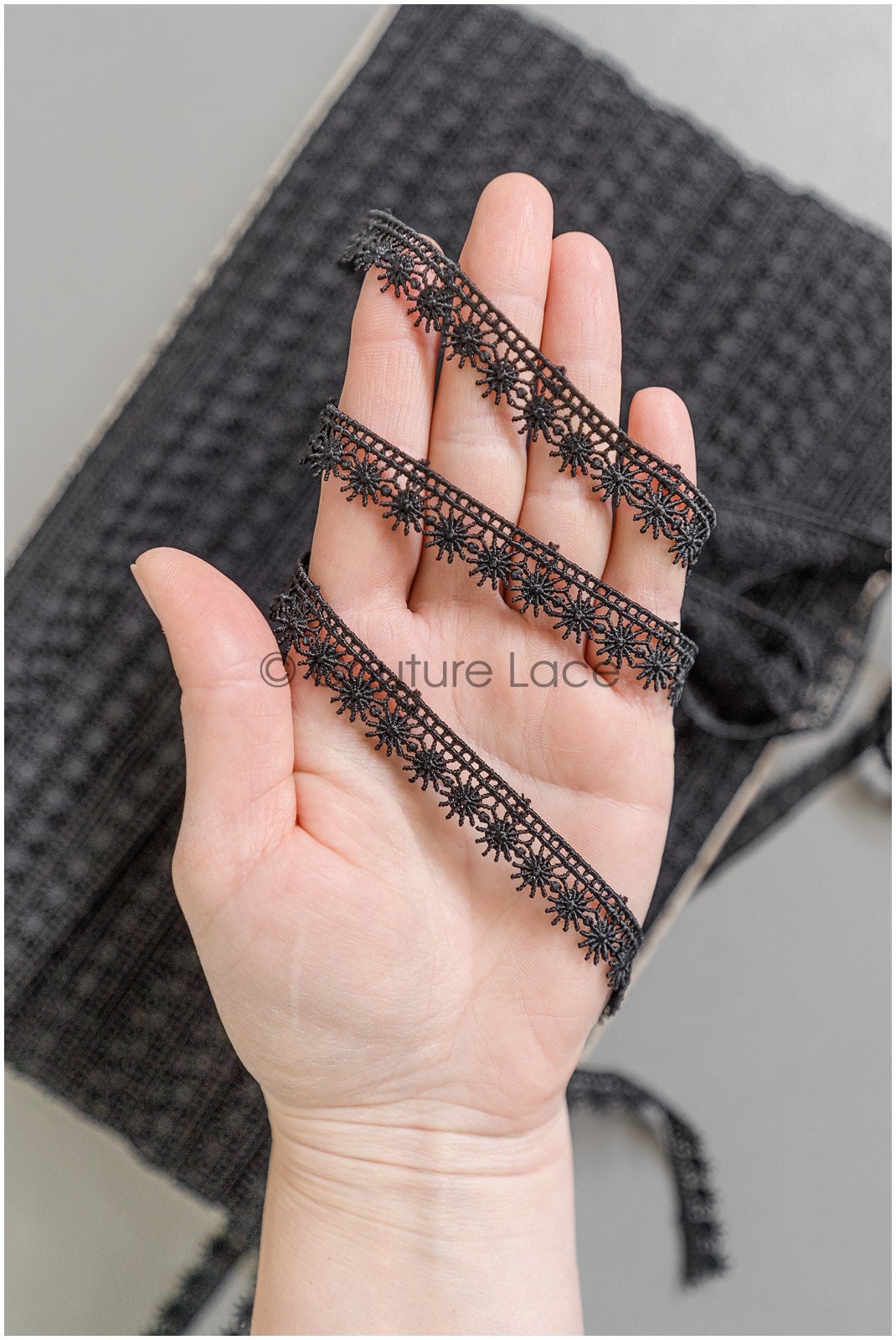 4yds Boho Crochet Lace Trim/ Black Lace Trim/ Bridal Guipure Lace Trim/ Black Lace// T22-199