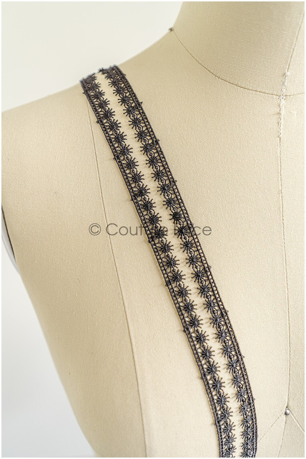 4yds Boho Crochet Lace Trim/ Black Lace Trim/ Bridal Guipure Lace Trim/ Black Lace// T22-199