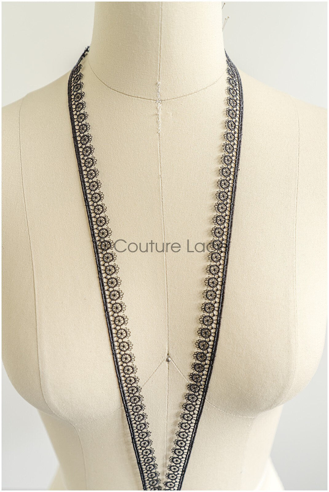 4yds Boho Lace Trim Black/ geometric lace trim / Guipure lace trim/ evening dress lace // T22-201