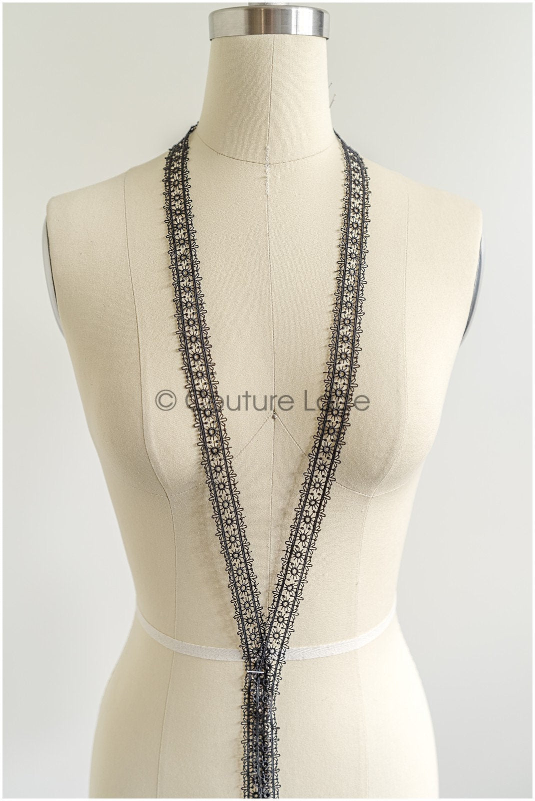 4yds Boho Lace Trim Black/ crocheted lace trim/ bridal guipure lace trim/ lace veil// T22-203