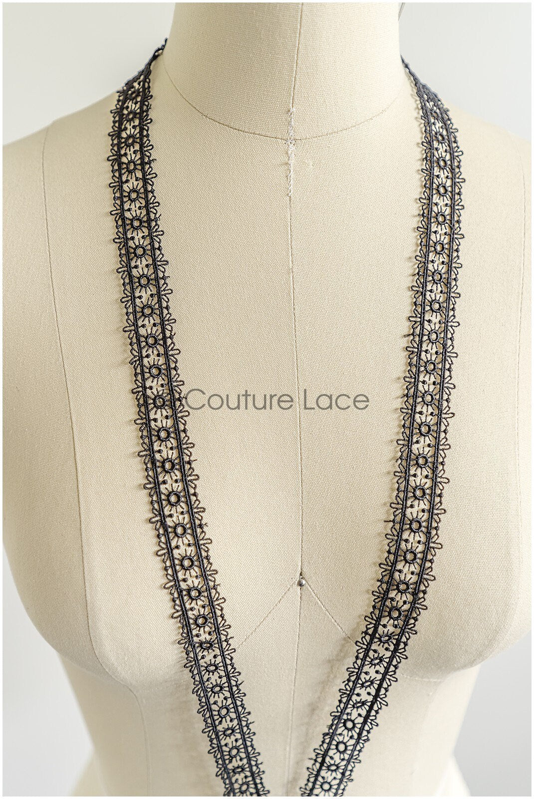 4yds Boho Lace Trim Black/ crocheted lace trim/ bridal guipure lace trim/ lace veil// T22-203