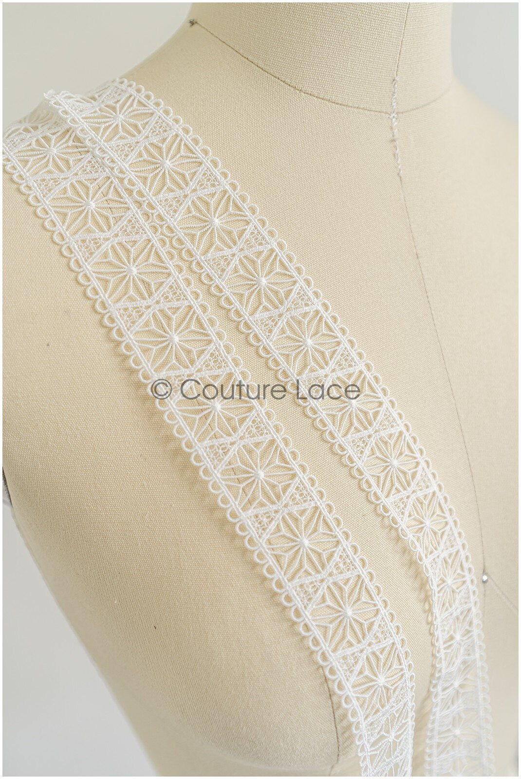 4yds Off-White Boho Lace Trim/ Crocheted Lace Trim/ Bridal Lace Trim/ Veil Lace Trim/ T22-204