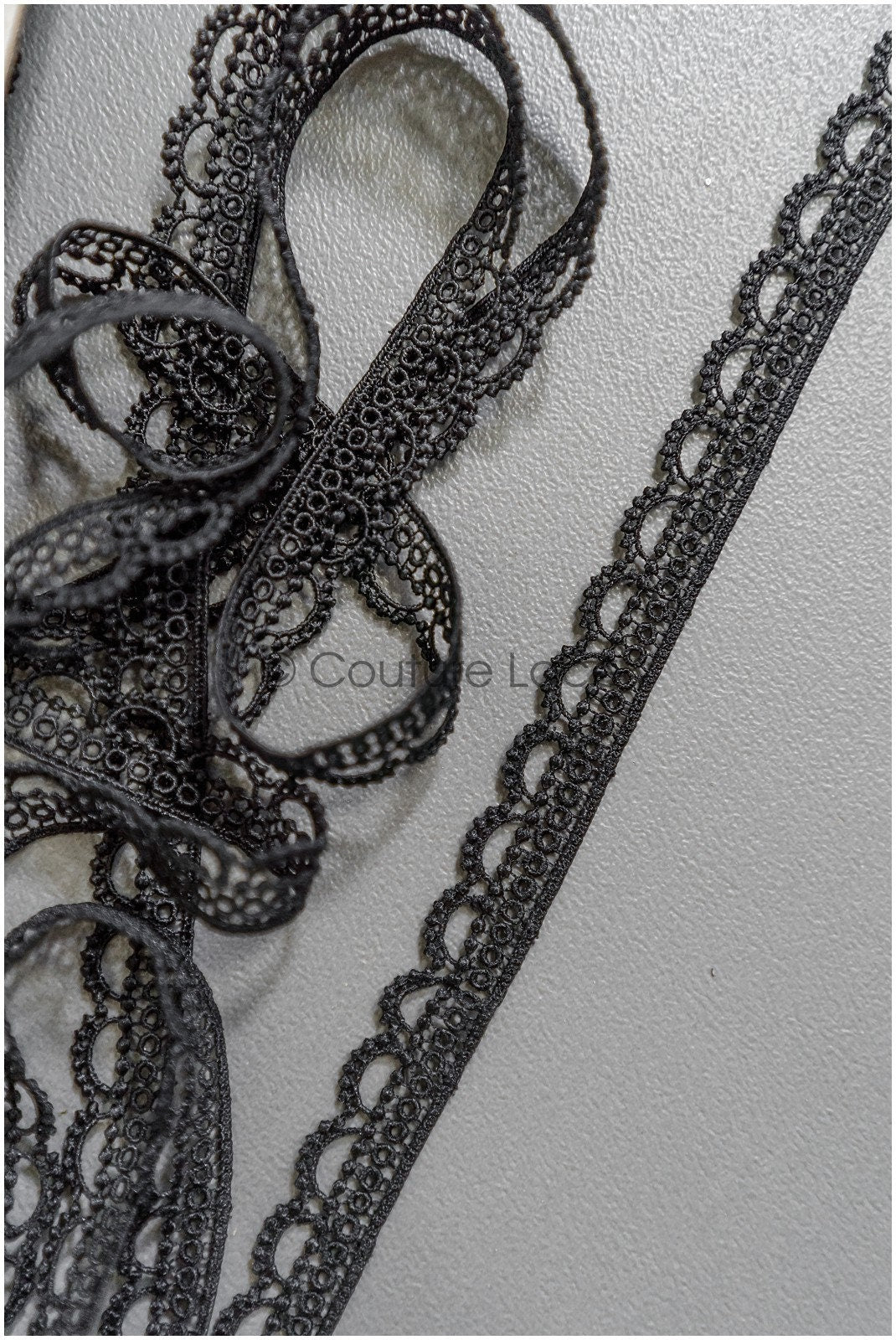 4yds Boho Lace Trim Black/ Crocheted Lace Trim/ Bridal Guipure Lace Trim// T22-208