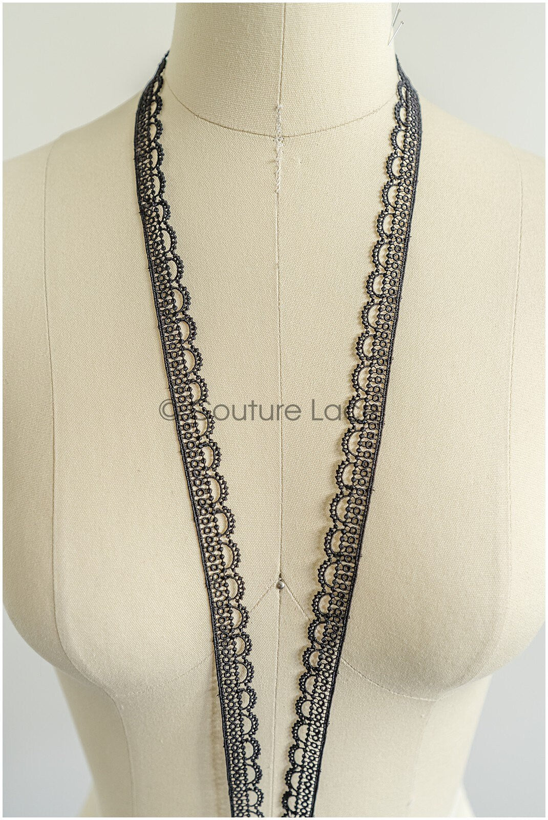4yds Boho Lace Trim Black/ Crocheted Lace Trim/ Bridal Guipure Lace Trim// T22-208