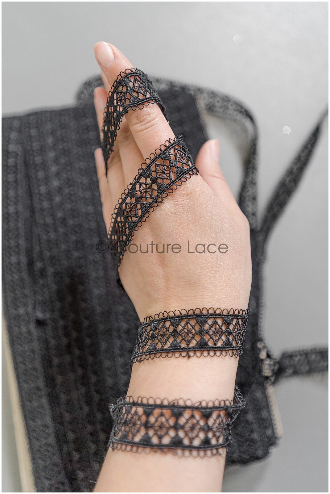 4yds Black Boho Lace Trim/ Lace Trim/ Bridal Guipure Lace Trim// T22-210