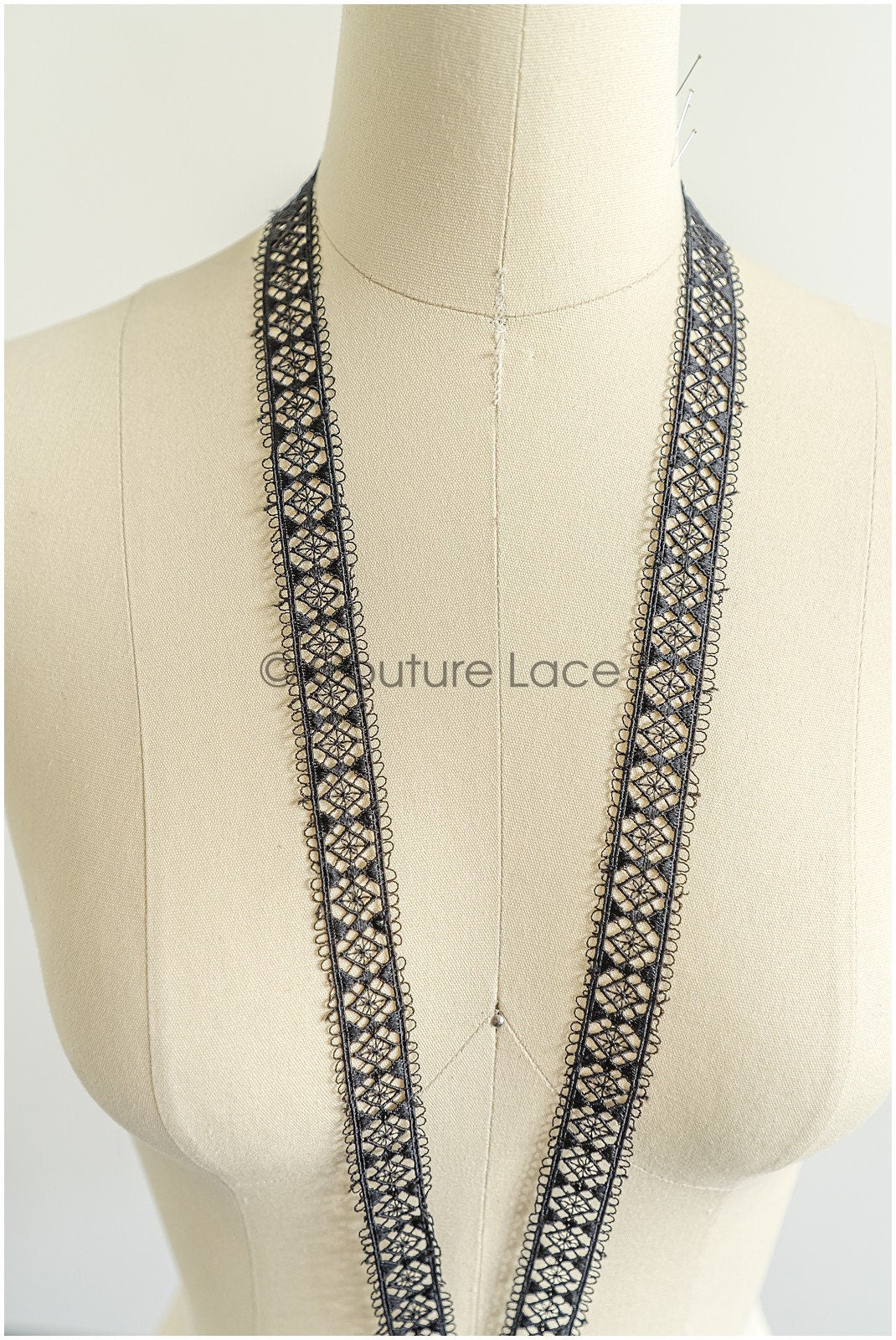 4yds Black Boho Lace Trim/ Lace Trim/ Bridal Guipure Lace Trim// T22-210