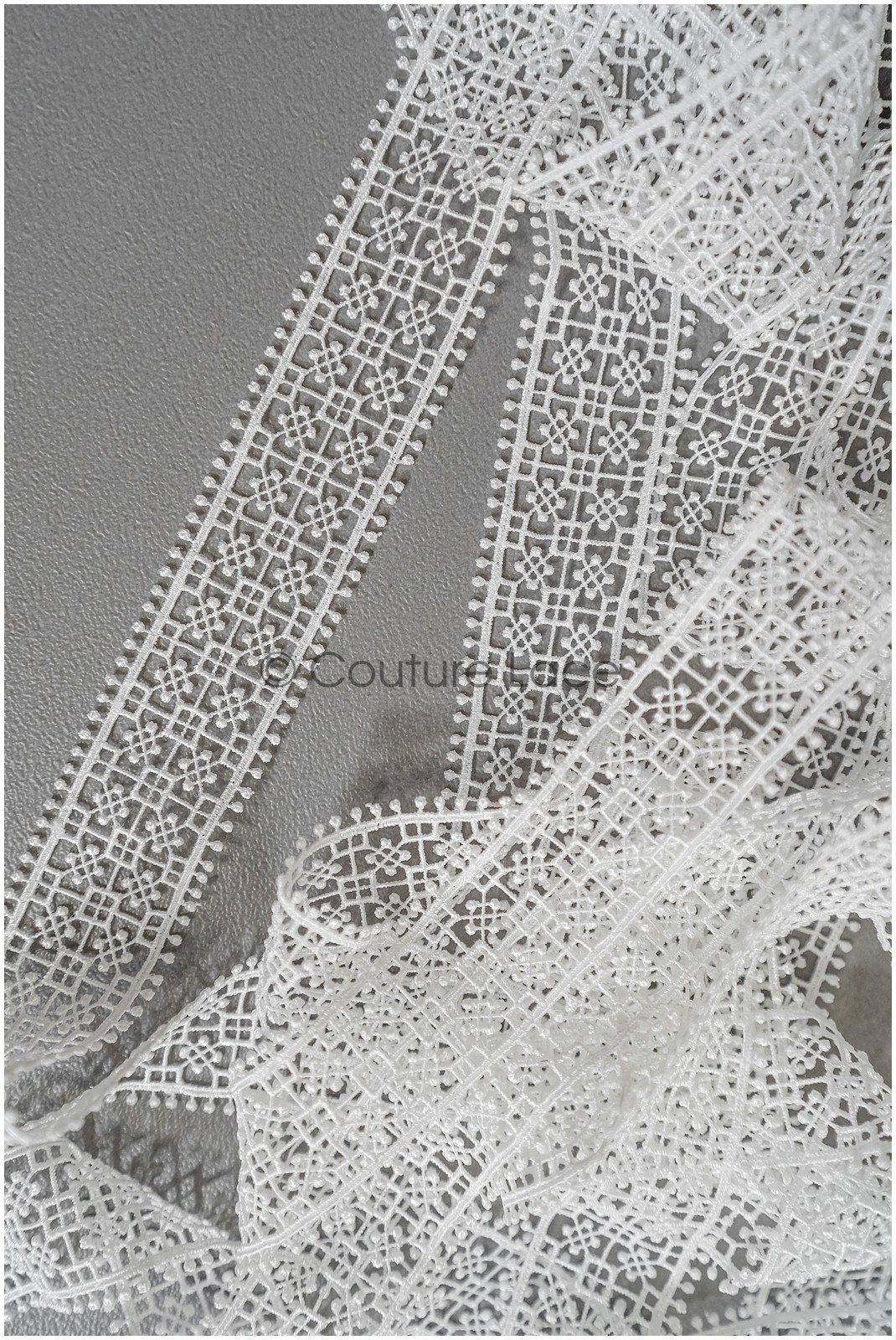 4yds Boho Lace Trim Off-White/ Crocheted Lace/ Bridal Lace/ Guipure Lace Trim/ Dot Lace Trim// T22-213
