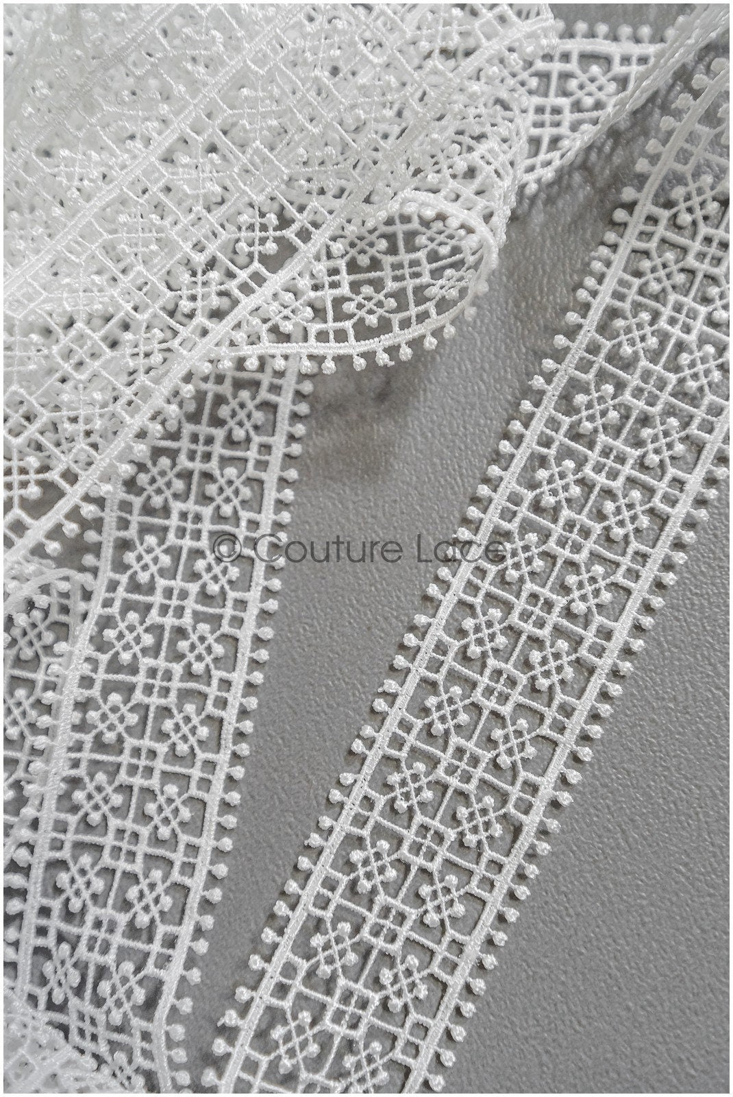 4yds Boho Lace Trim Off-White/ Crocheted Lace/ Bridal Lace/ Guipure Lace Trim/ Dot Lace Trim// T22-213