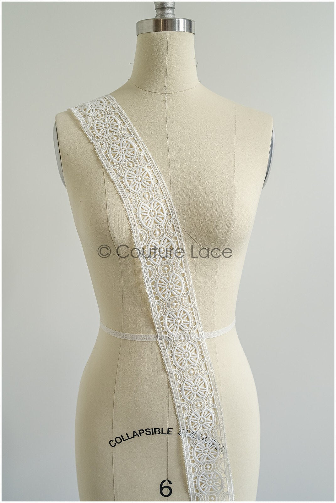 4yds Boho Crochet Lace Trim Off-White/ Bridal Guipure Lace Trim/ Dot Lace Trim// T22-214
